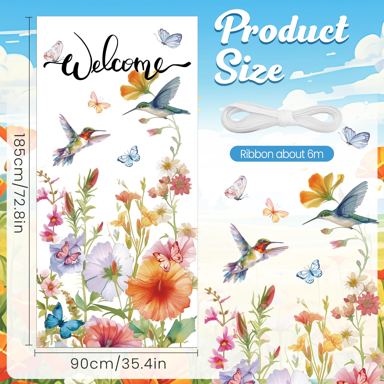 2 Stück Frühlings-Sommer Willkommens-Banner – Floral Mit Schmetterlingen | 30 X 180 Cm, Polyester | Für Haustür, Garten, Terrasse