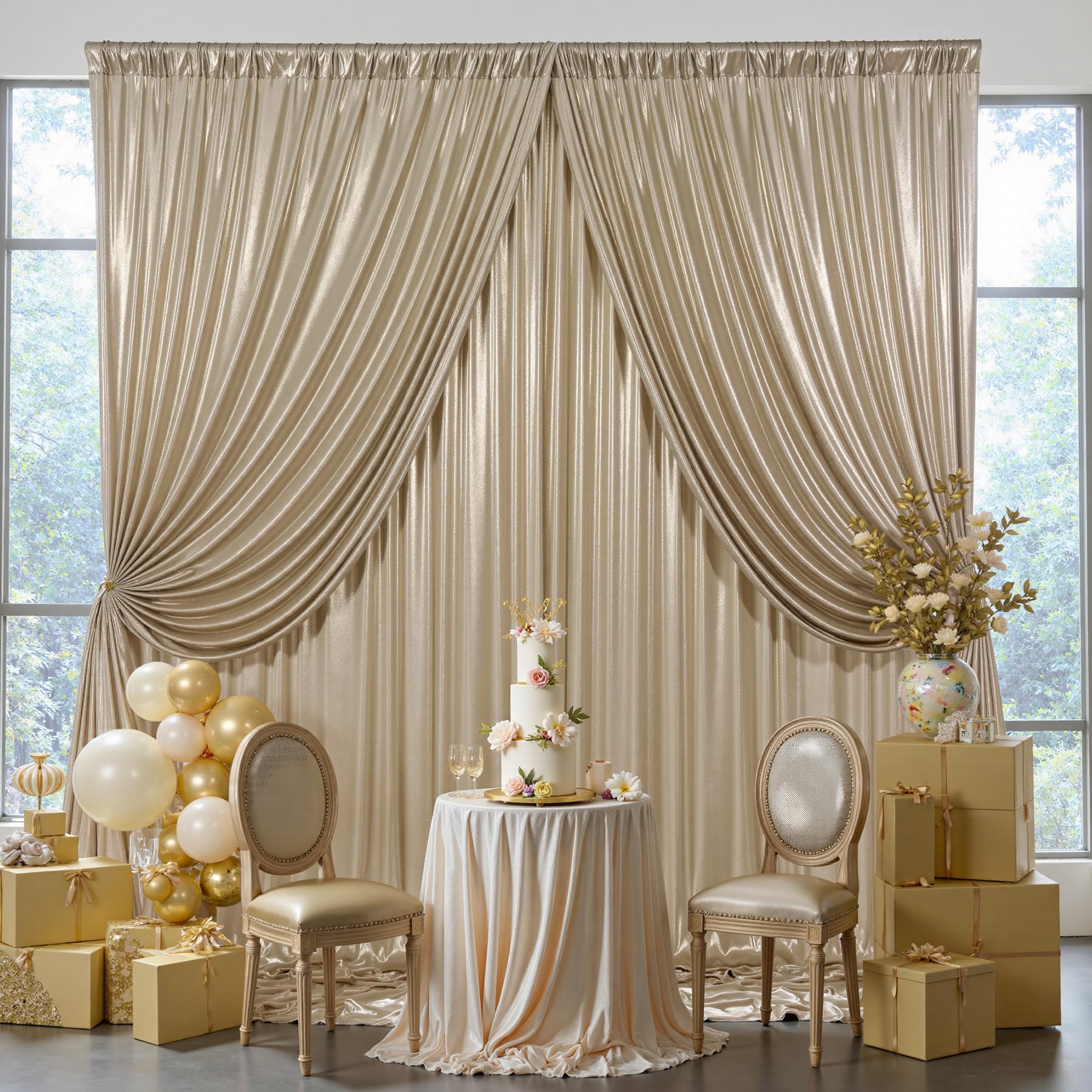 20x10ft Wrinkle Free Champagne Sequin Backdrop Curtain for Wedding Parties