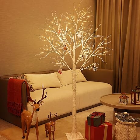 Lighted Birch Tree 6Ft, Warm White Christmas Decorations