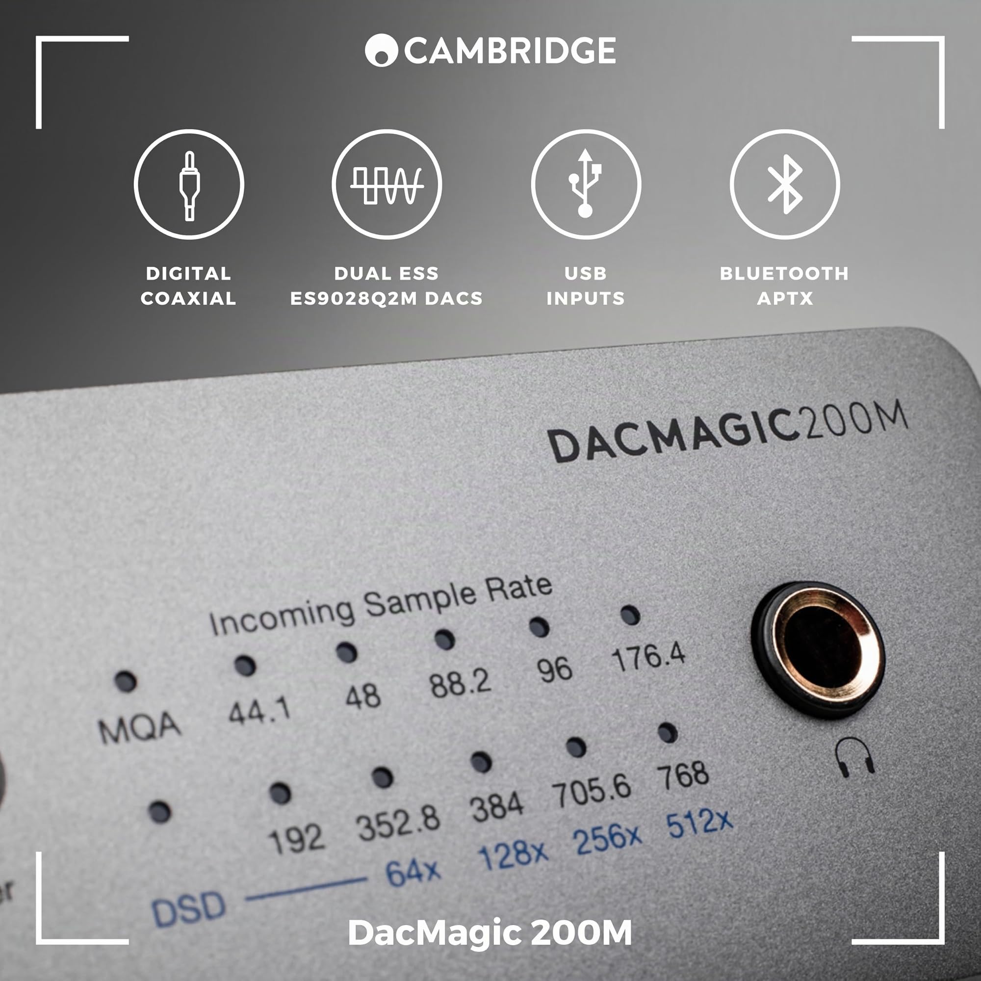 Cambridge Audio DacMagic 200M MQA HiFi DAC et amplificateur de casque avec Bluetooth - Support PC/MAC avec connexion USB - Gérer des fichiers numériques jusqu'à 24/768 ou DSD512 (gris lunaire)