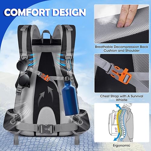 Miniatura 5 de NUBILY Mochila de senderismo de 50 litros impermeable para hombres y mujeres, ligera, mochila de senderismo para viajes al aire libre