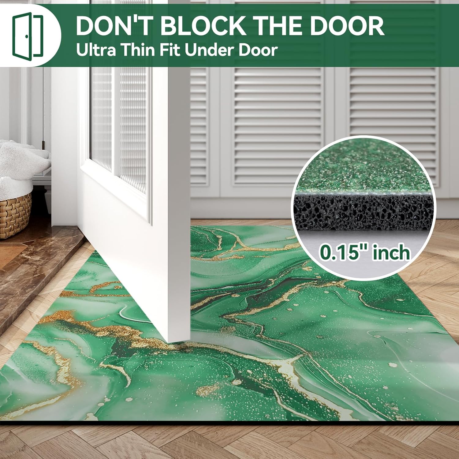 Condition photo showing New/Like New for QiCaiJia Non Slip Bath Mat Ultra Thin Bathroom Rug Fit Under Door, Rubber Backing Quick Dry Super Absorbent Washable Shower Bath Mats Green 24x36 24" x 36" Green
