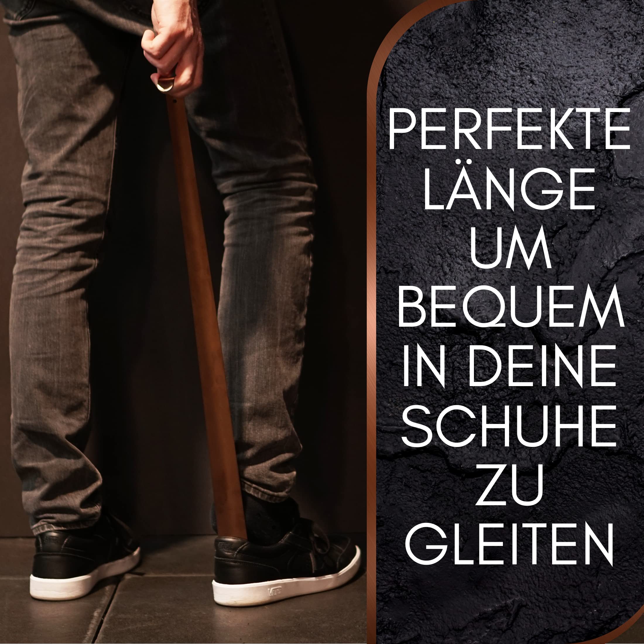 Robfox 70cm Schuhlöffel I extra stabiler Schuhanzieher aus gebürstetem Stahl I lange Schuhanziehhilfe I Rückenschonender Schuh Löffel in Premium Qualität (Kupfer)