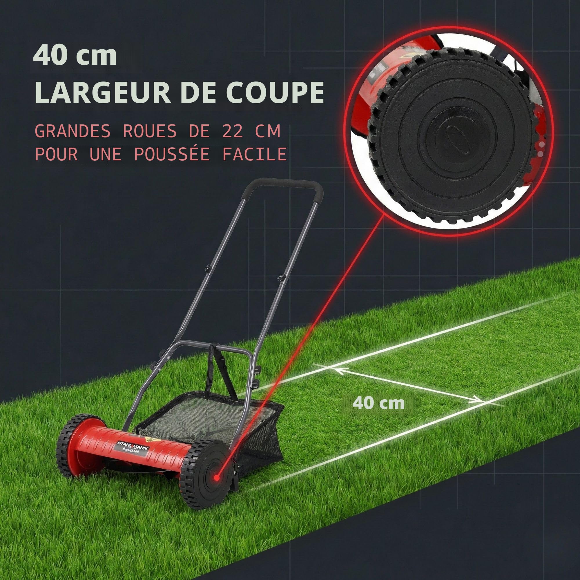 STAHLMANN RoyalCut Tondeuse hélicoïdale 40 cm 32 L 4 niveaux