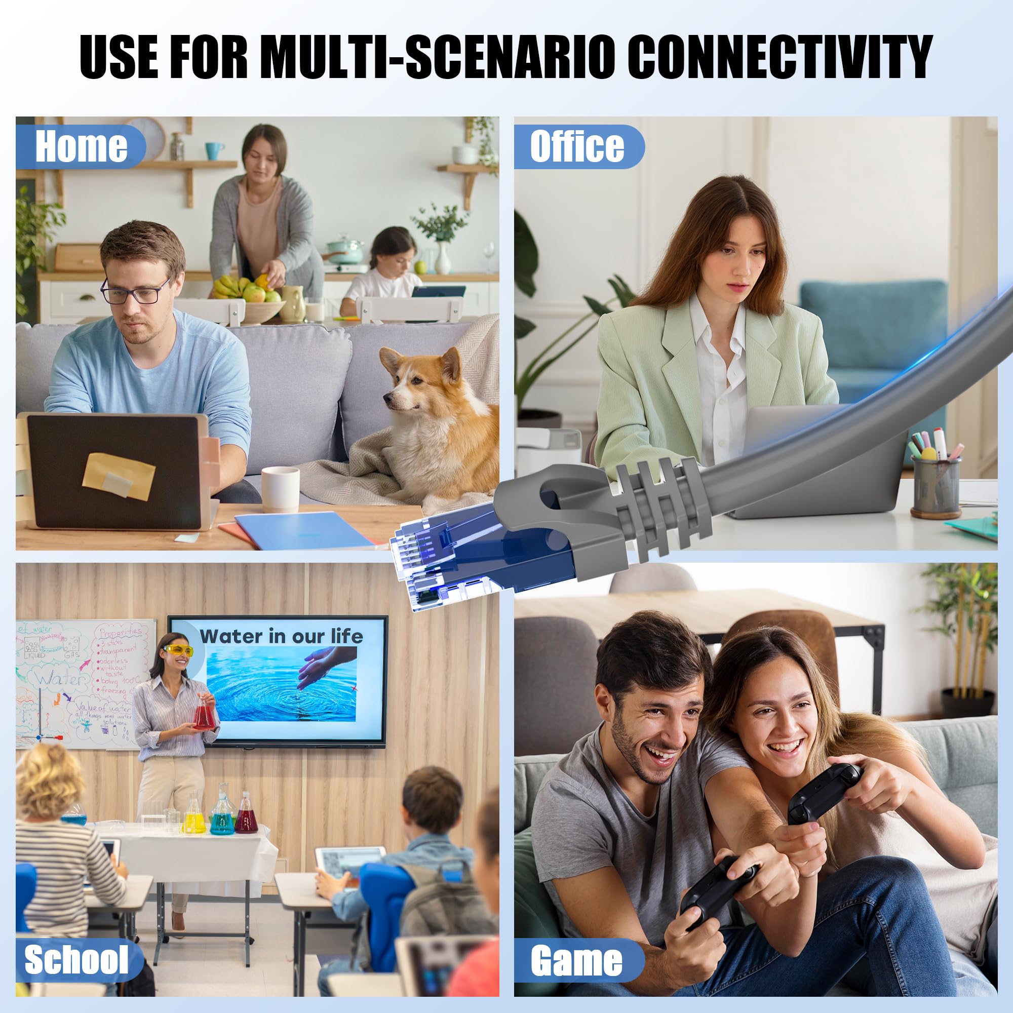 Soibke Câble Ethernet Cat 6 d'extérieur de 100 m (20RJ45), câble Ethernet 23 AWG Cat 6 en vrac, UTP, imperméable, enfouissement direct, dans la terre, résistant aux UV, réseau, LAN, Internet, câble