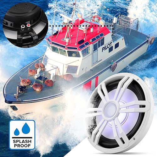 Miniatura 3 de Pyle Subwoofer marino delgado de 12 pulgadas, sistema de altavoces de componentes de automóvil impermeable de 500 W y 4 ohmios, cono de