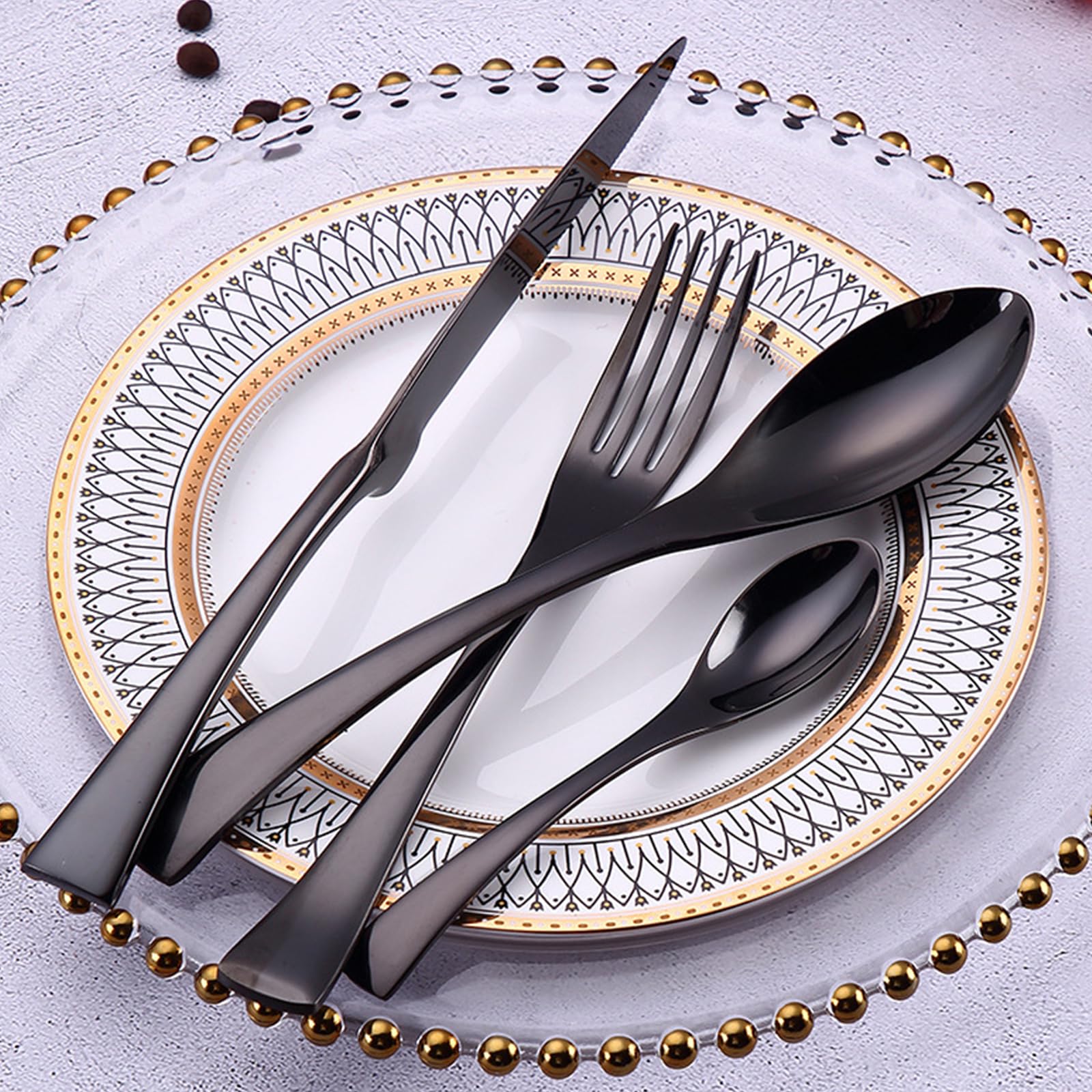 Besteckset Besteck Set Schwarz Edelstahl, Elegant, Klassisch, Langlebig, Im Lieferumfang Sind Ein Messer, Eine Steakgabel Und Ein Löffel Enthalten Für Zuhause, Hotel, Restaurant (20pcs)