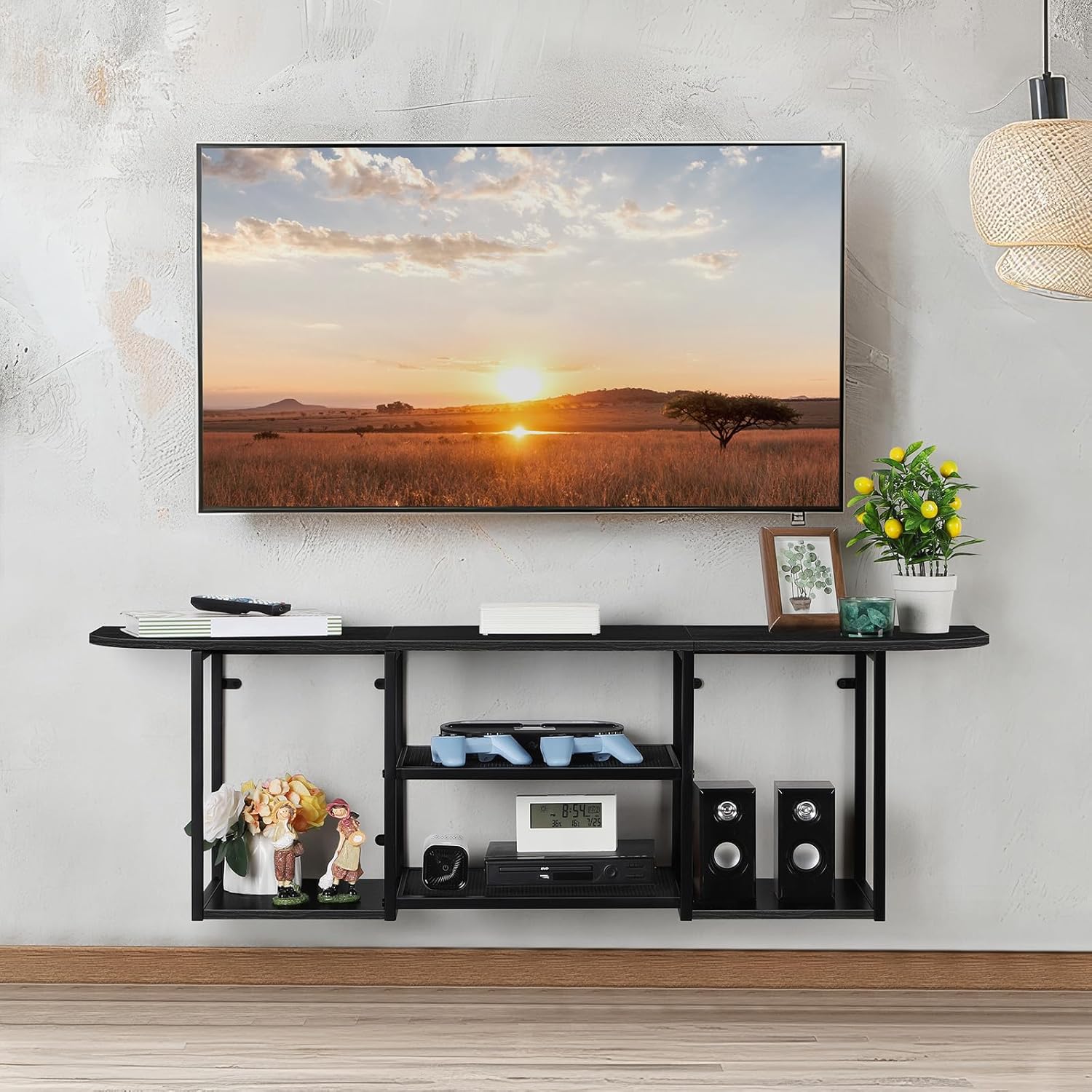 Floating TV Stand for Under TV Floating TV Shelf Wall Mounted Entertainment Console Center Media Table with Storage for Under TV Living Room Bedroom Office, Black - Image 4
