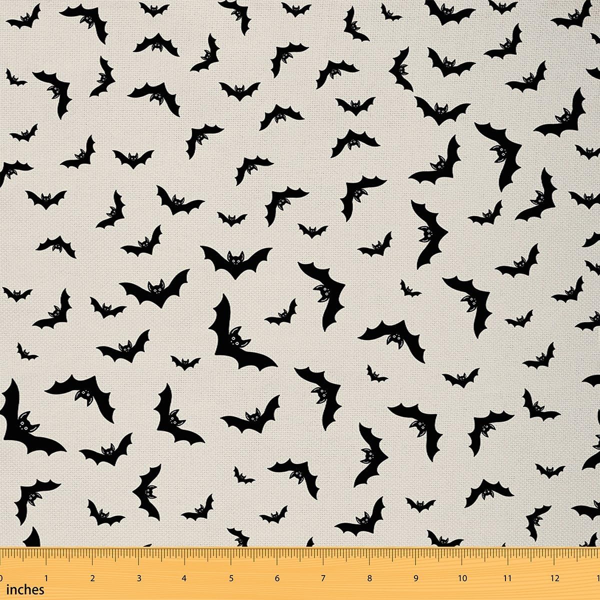 Bat Fabric by The Yard Cartoon Black Bats Decor No Stretch Fabrics for Sewing Supplies Halloween Decorative Gothic Style Soft Polyester Fabric for DIY and Home Accents 1 Yard Pre-Cut,36" Lx59 W
