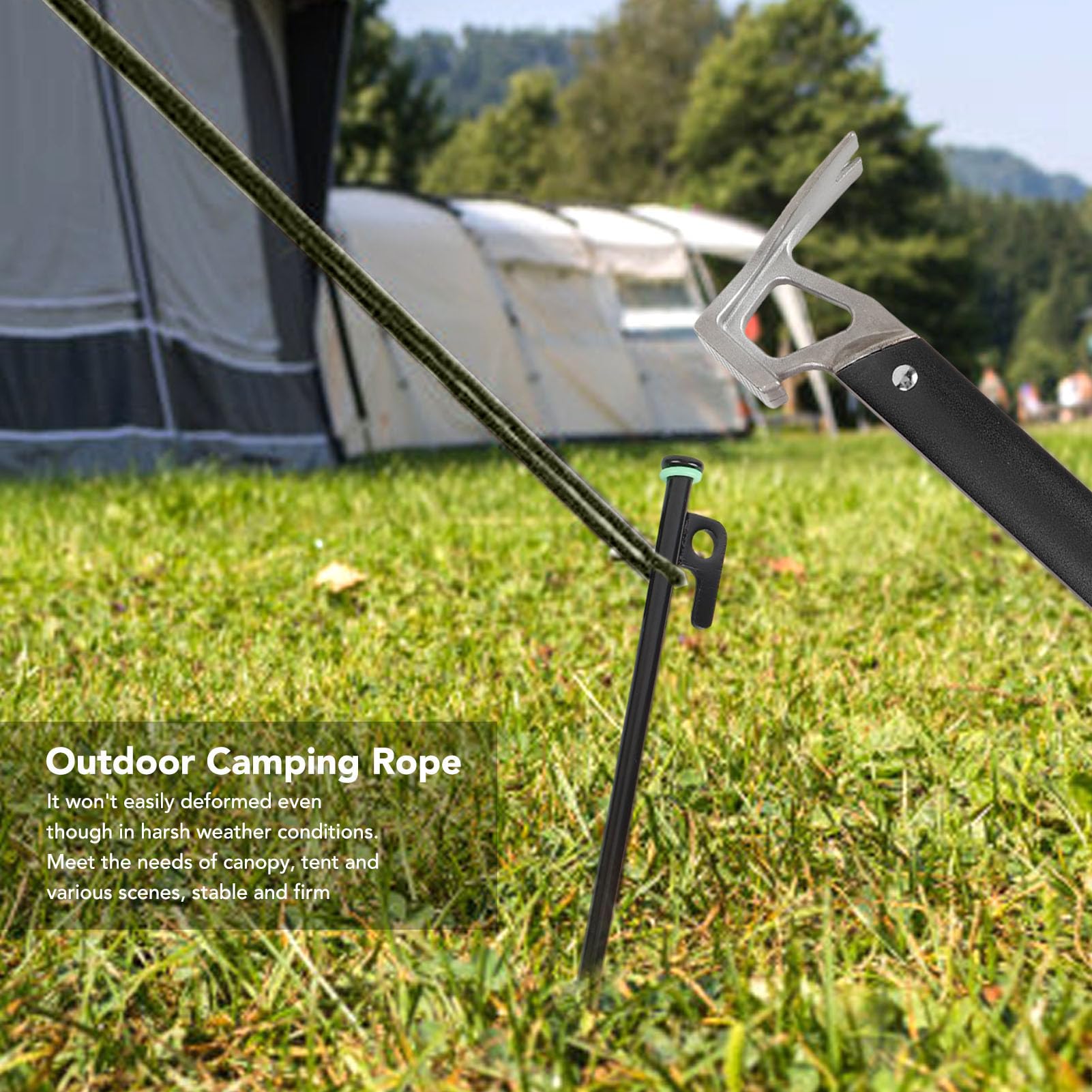 Piquets de Tente Camping Corde Haubans Léger Durable Multiusage Équipement de Plein Air pour Camping Randonnée Sac à Dos Alliage d'Aluminium Marteau en Acier Inoxydable 30cm 8pcs (Kaki)