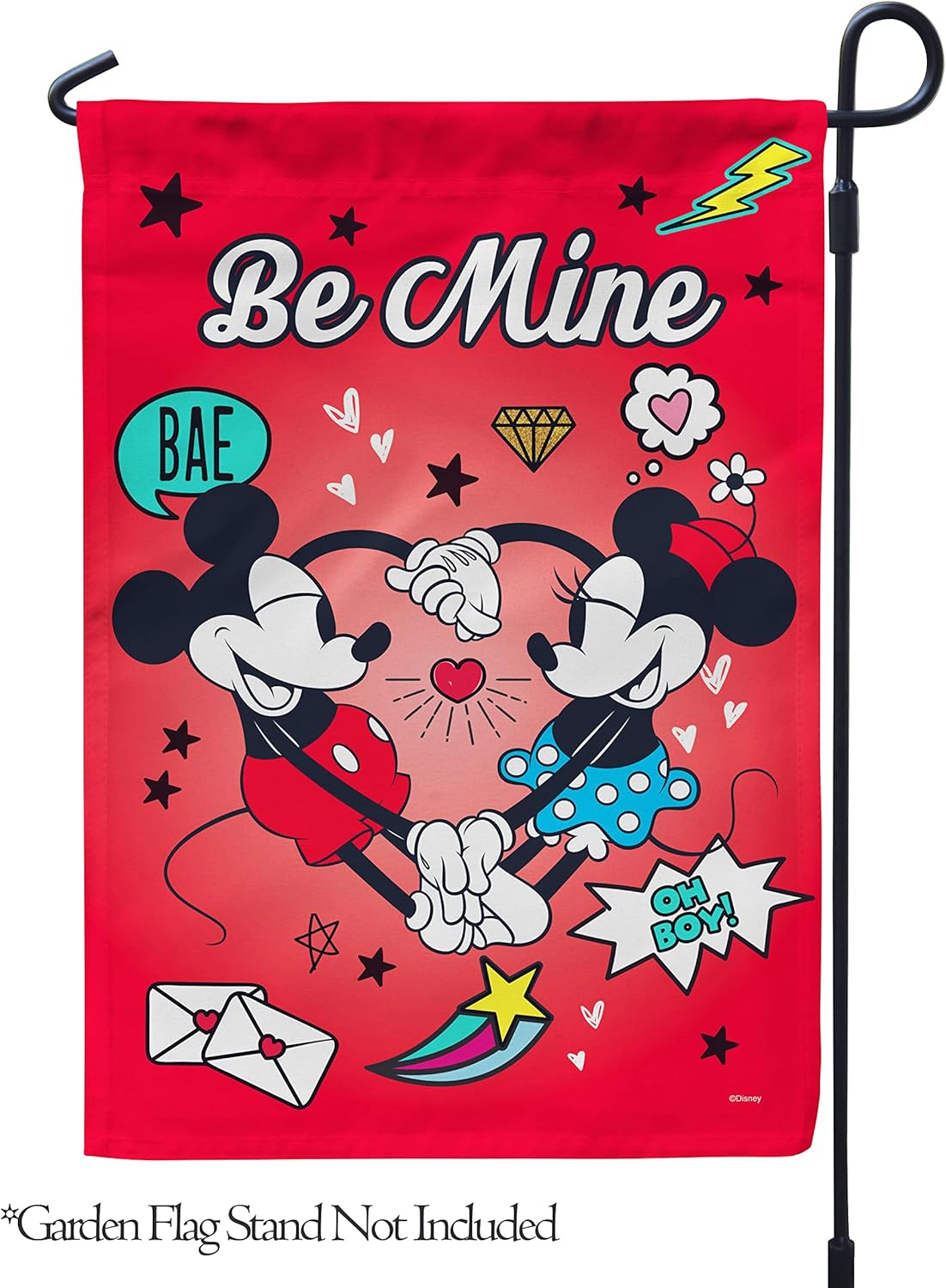 Flagology, Disney Loving Arms Mickey & Minnie – Garden Flag 12" x 18", Exclusive Fabric, Officially Licensed Disney, Valentines Day