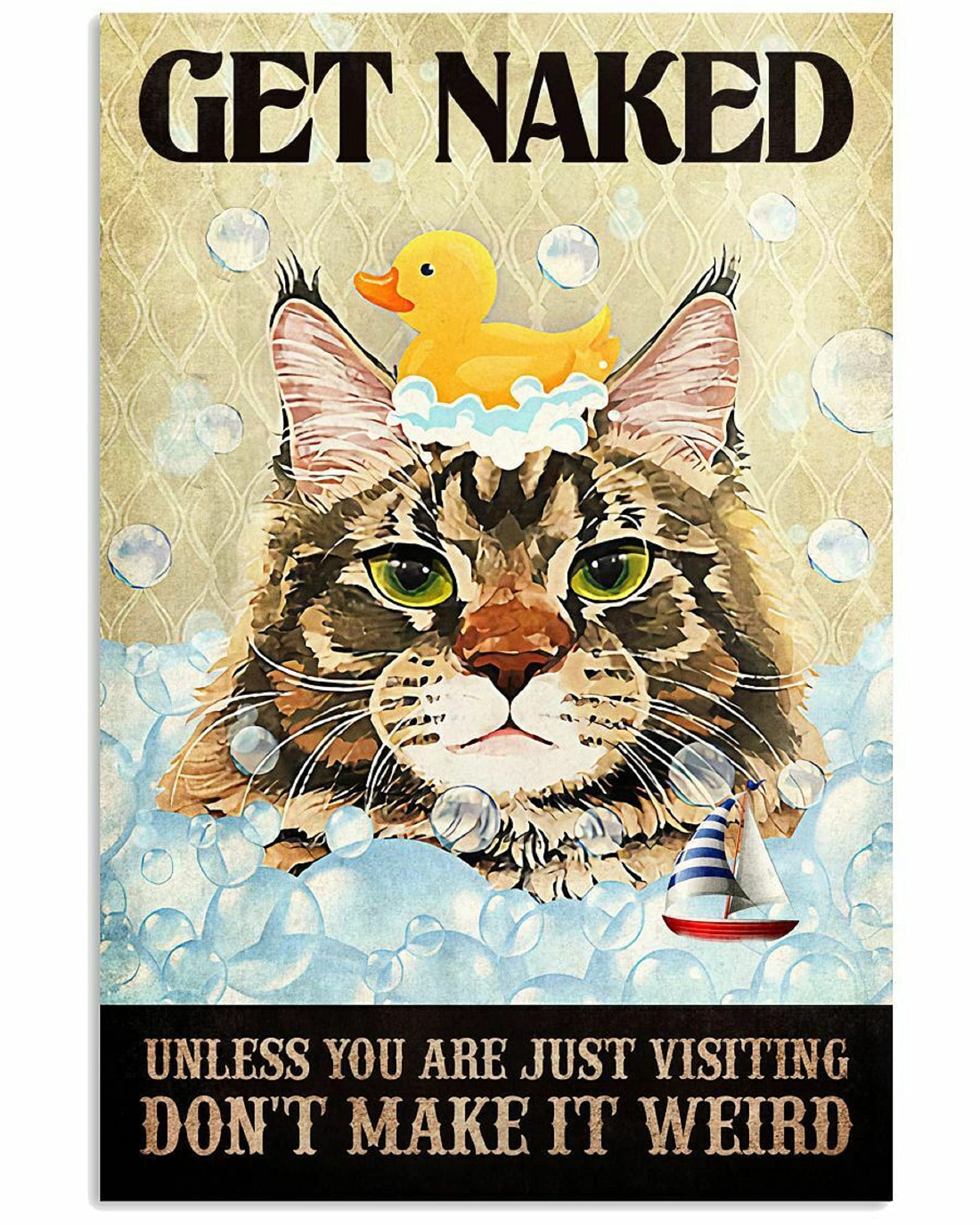 TNND Cat Get Naked Unless You Are Just Visiting Don¡¯T Make It Weird Portrait Metal Sign Bathroom Decor Vintage Mural 8X12 inches