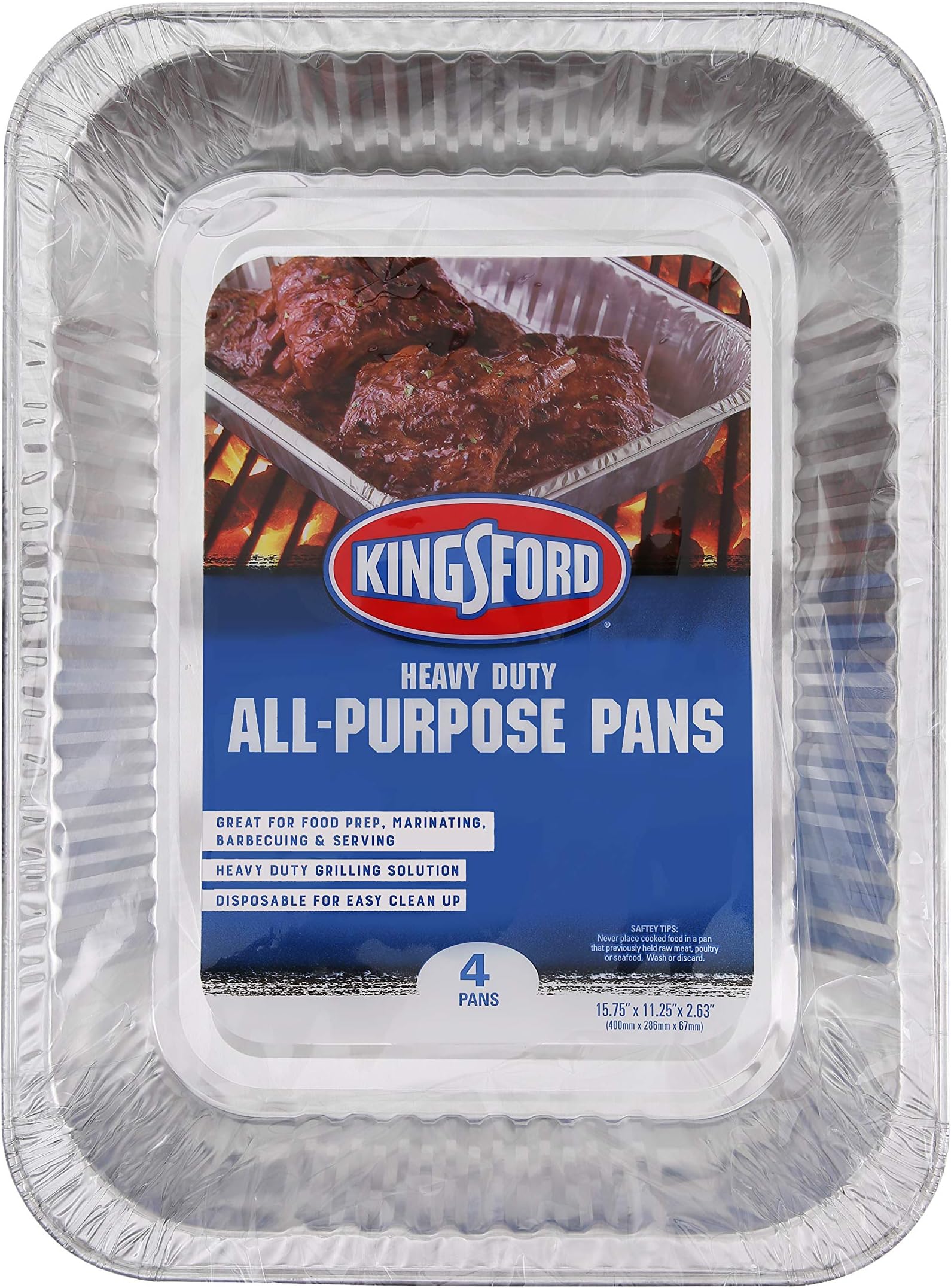 Heavy Duty Large Aluminum Pans with Deep Sides, Disposable Foil Pans for Cooking, Baking, Grilling, Roasting, and Chafing Dishes, 15.75 x 11.25 x 2.63 Inches, 4 Count