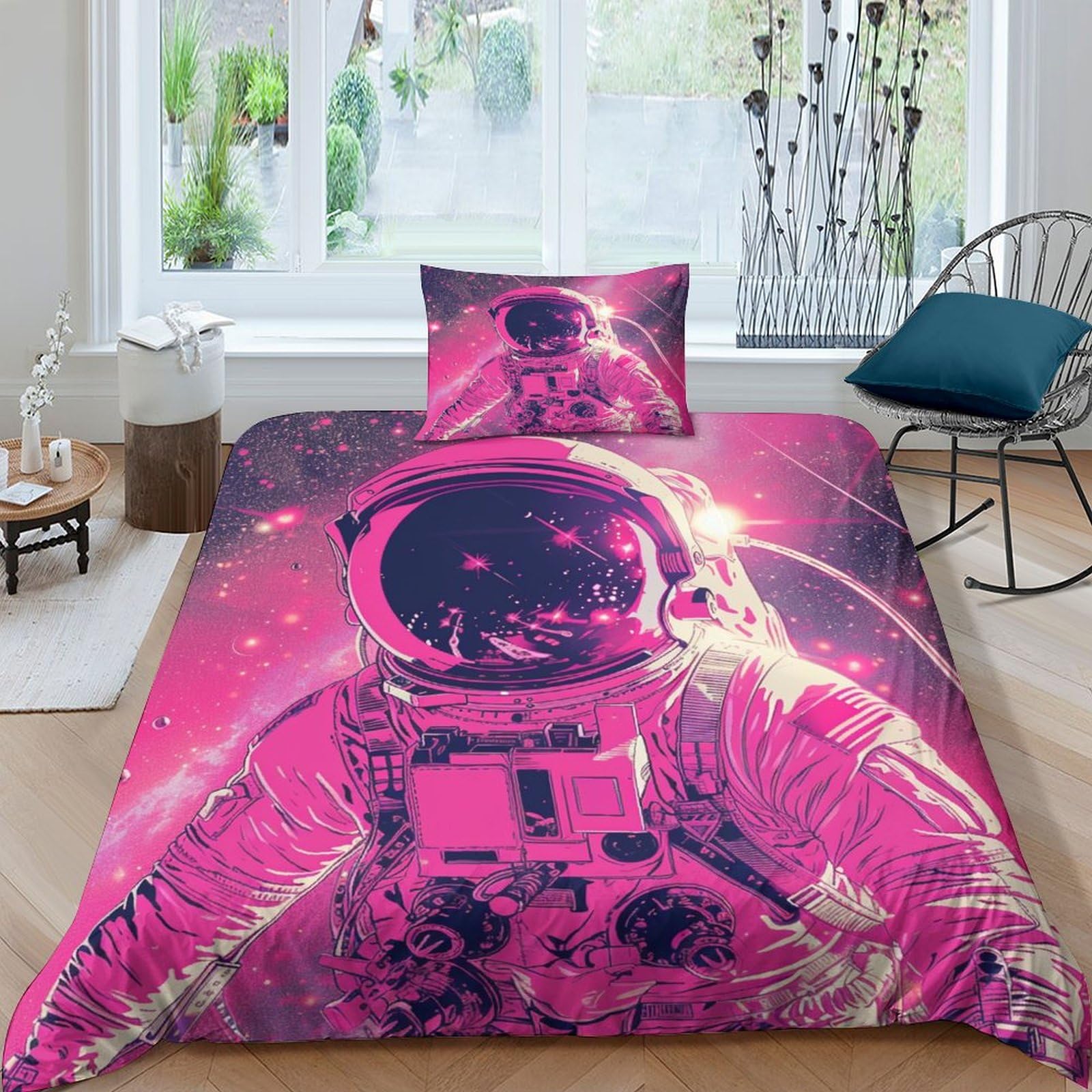 Housse de couette astronaute 3D lit simple 135x200cm dessin animé