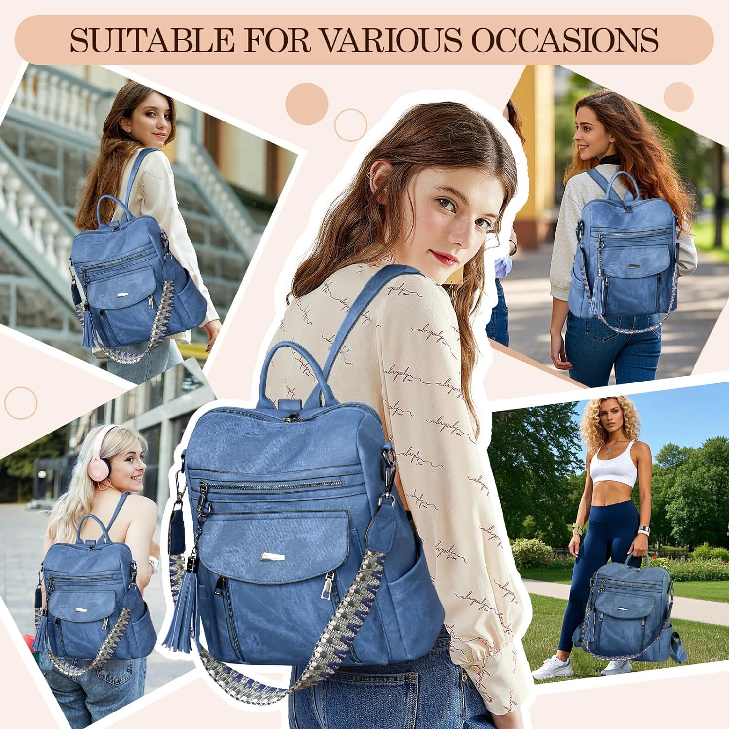 Backpack Purse for Women Pu Leather Backpack Fashion Ladies Shoulder Bag Handbags for Travel Daily Use - Image 6