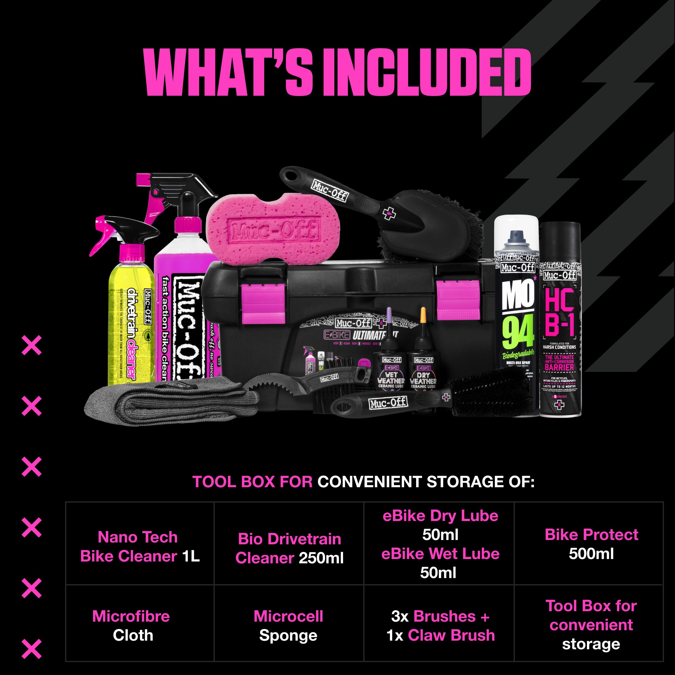 Muc-Off eBike Kit di Pulizia Ultimo - Kit Indispensabile per Pulire, Proteggere e Lubrificare la Tua e-Bike - Include Detergente per Bici, Detergente per Trasmissione, Spazzole e Altro