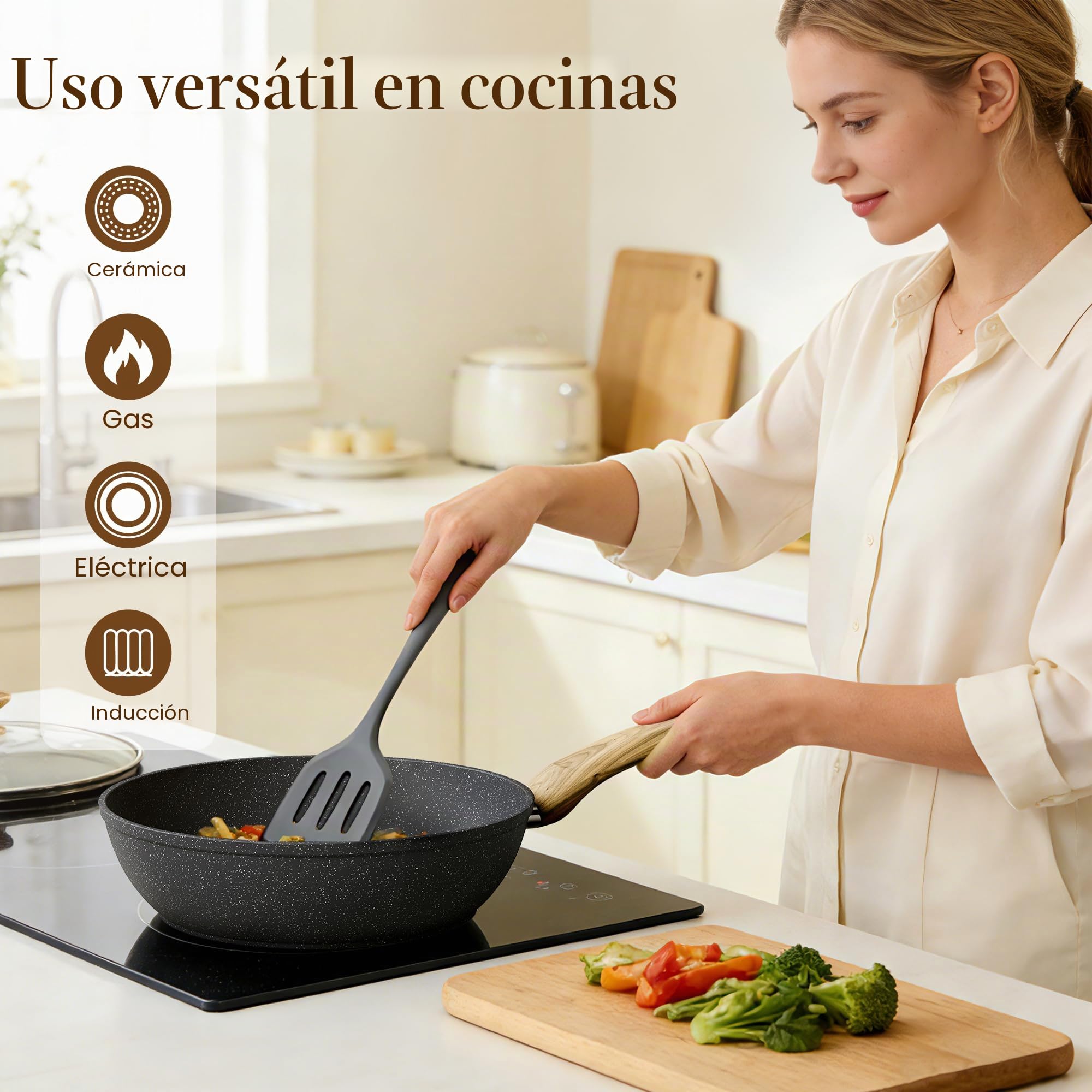 Kitchen Academy Juego de utensilios de cocina de inducción, juego de sartenes y sartenes antiadherentes de granito de 12 piezas, color gris