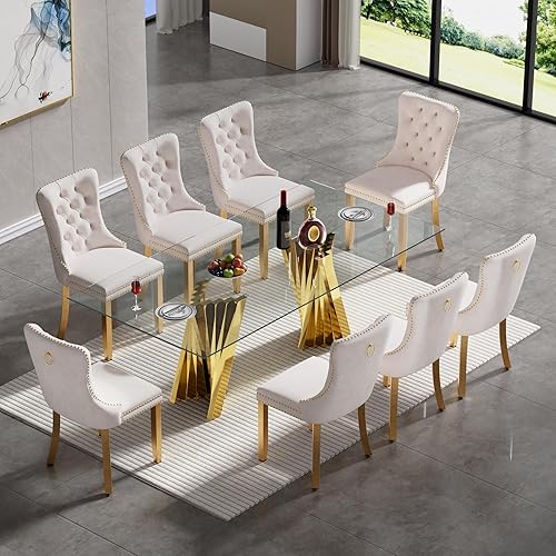 Miniatura 59 de Juego de 5 mesas de comedor de cristal plateado, mesa rectangular moderna de cocina y comedor de 70 pulgadas para 4, mesa de comedor de vidrio Mesa