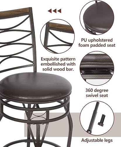 Miniatura 6 de KATDANS Juego de 2 taburetes de bar giratorios de 2429 pulgadas, altura de asiento ajustable con respaldo, taburetes de isla de cocina de piel