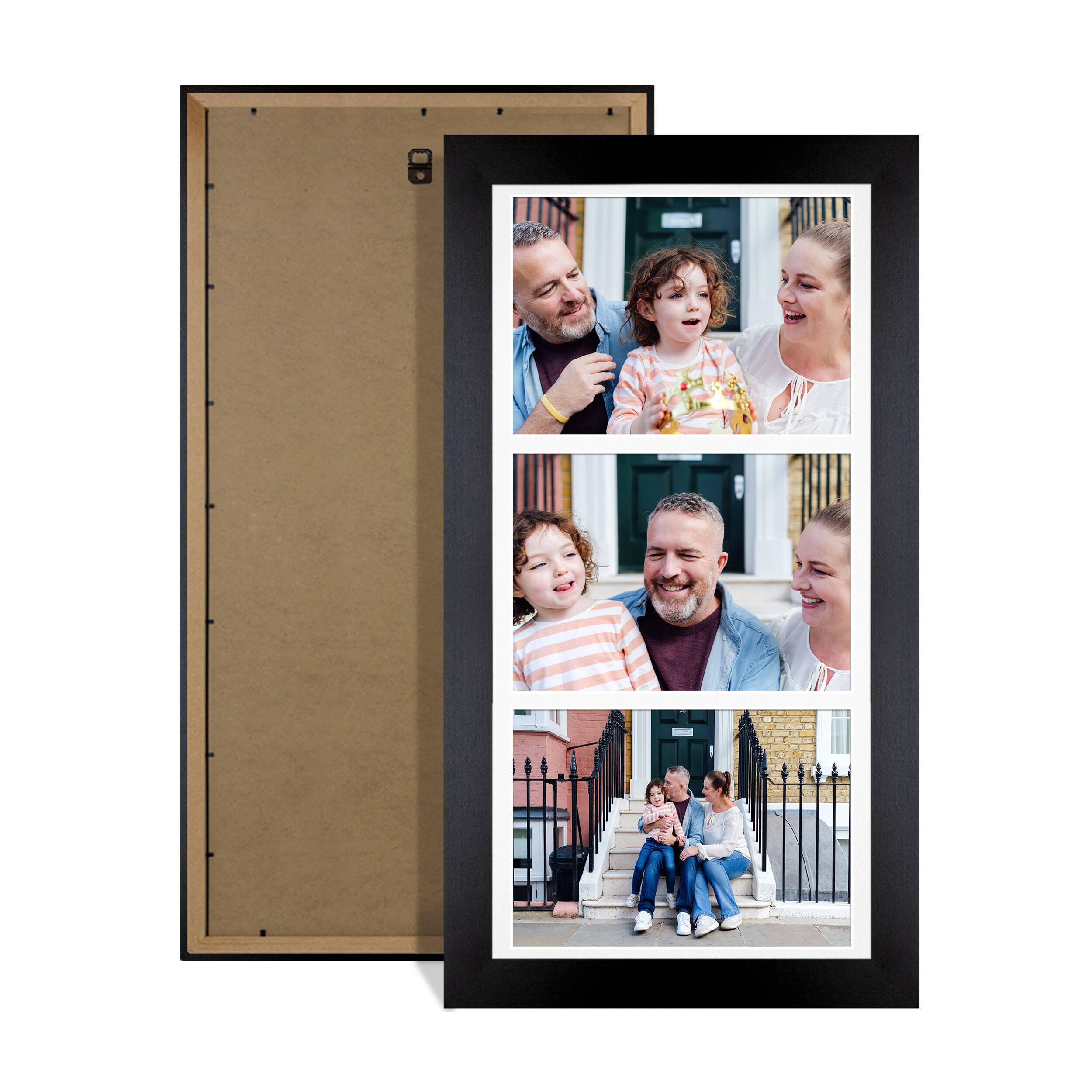 Alison Kingsgate Matte Black 16x8 Photo frames for multiple pictures-3 Apertures Collage Frame with White Mount - Holds (3x) 7x5 Photos - Engineered Wood & Perspex โ image 1