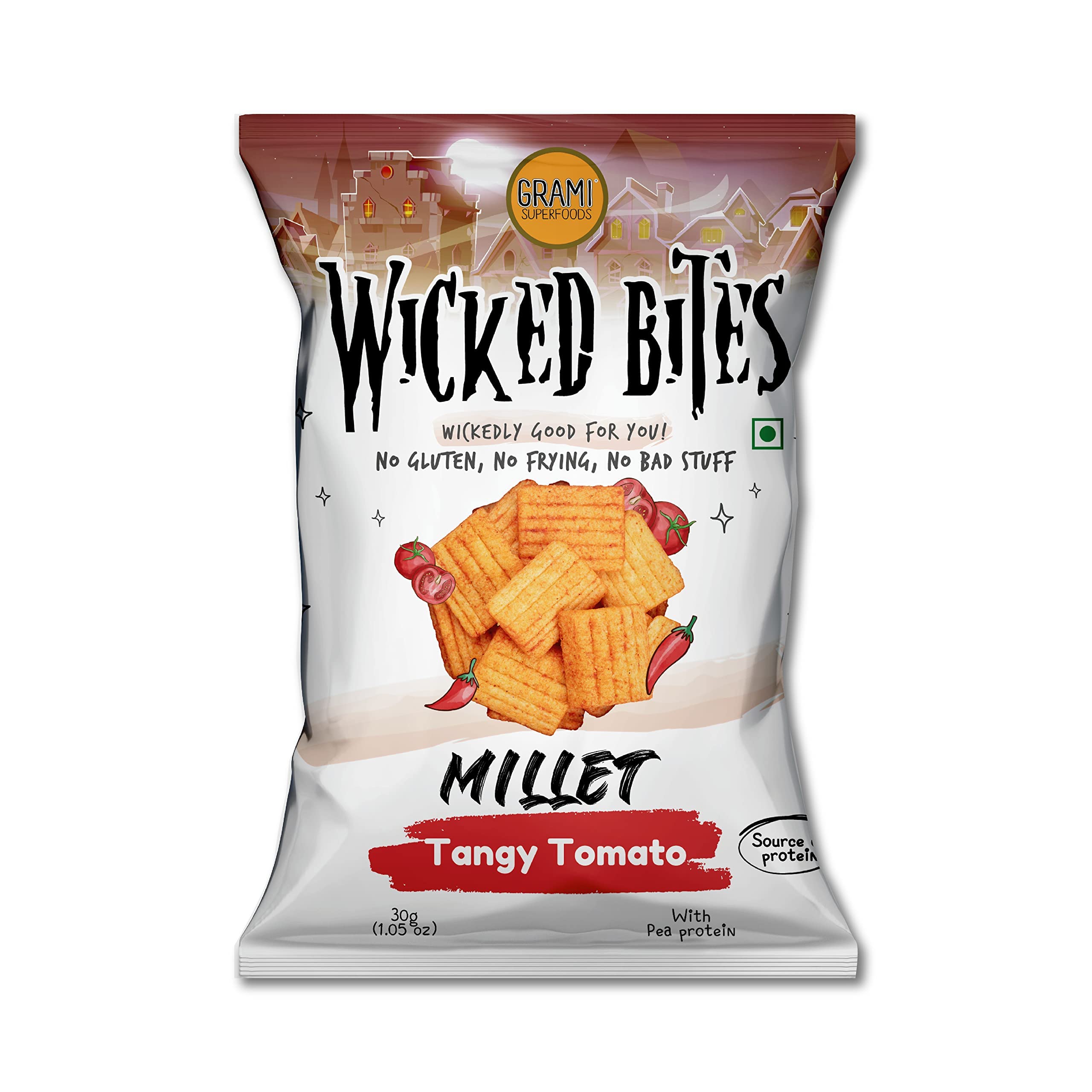 Grami Superfoods Wicked Bites Tangy Tomatoes | High Protein Millet Based Snacks | No Gluten | No Frying | Added Pea Protein (40g) (B0BZVL64Z4) Amazon Price History, Amazon Price Tracker