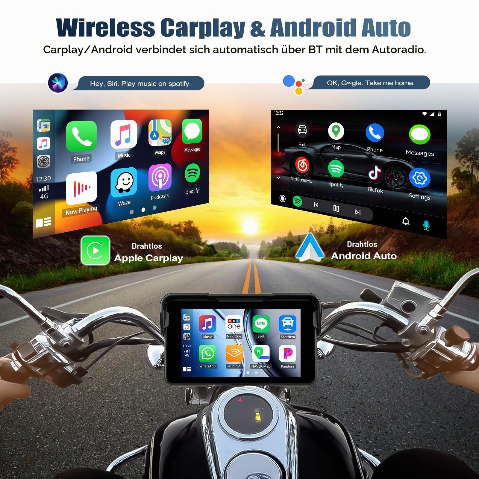 CAMECHO 5 Zoll Motorrad CarPlay mit Wireless CarPlay & Android Auto, Motorrad Navi mit Bluetooth, IP68 Wasserdicht Touchscreen, Motorrad Display GPS Navigation, 12V