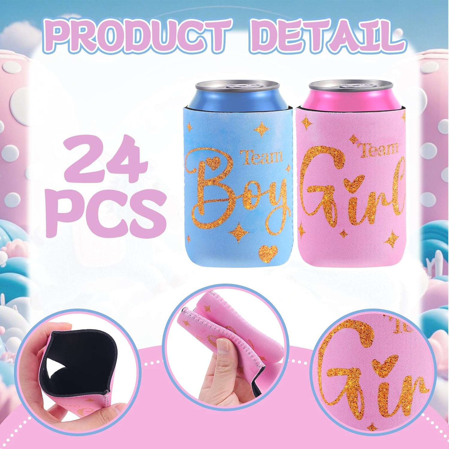 24 Pcs Boy or Girl Gender Reveal Decorations Team Boy or Girl Gender Reveal Can Coolers Sleeves Gender Reveal Can Coolers Pink and Blue Can Coolies for Baby Gender Reveal Party Supplies