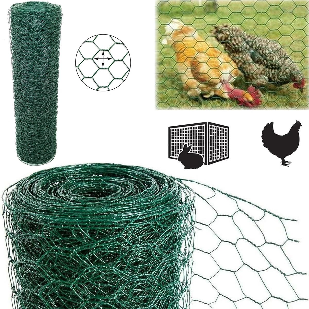 Recinzione a rete esagonale per conigli, rete metallica a rete metallica per voliera, rete di conigli, rete metallica per recinzioni da giardino, 25 m x 1 m
