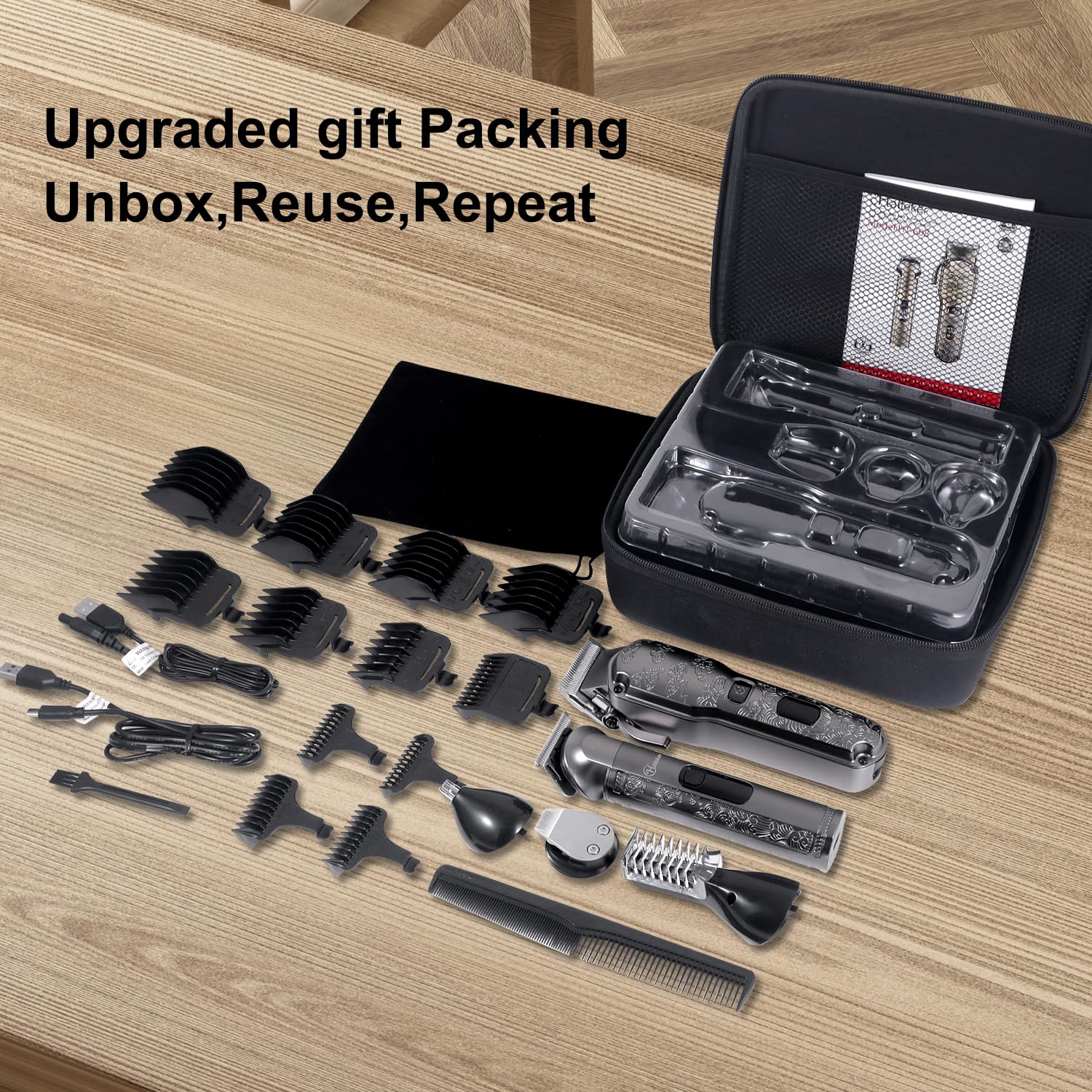 Hatteker Tondeuse à cheveux professionnelle pour hommes Set de tondeuses à barbe et à cheveux T-Blade Trimmer lavable Kit d'entretien sans fil Tondeuse à nez et à corps Tondeuse Cheveux et Barbe Set