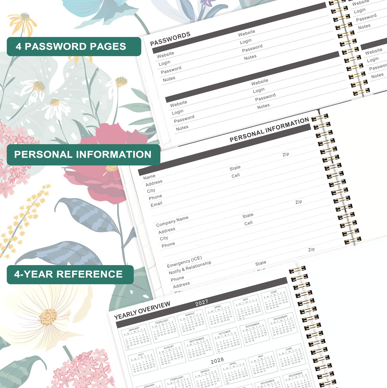 Monatsplaner 2027-2029, 3-Jahres-Kalender von Jan.2027-Dez.2029, 22,9 x