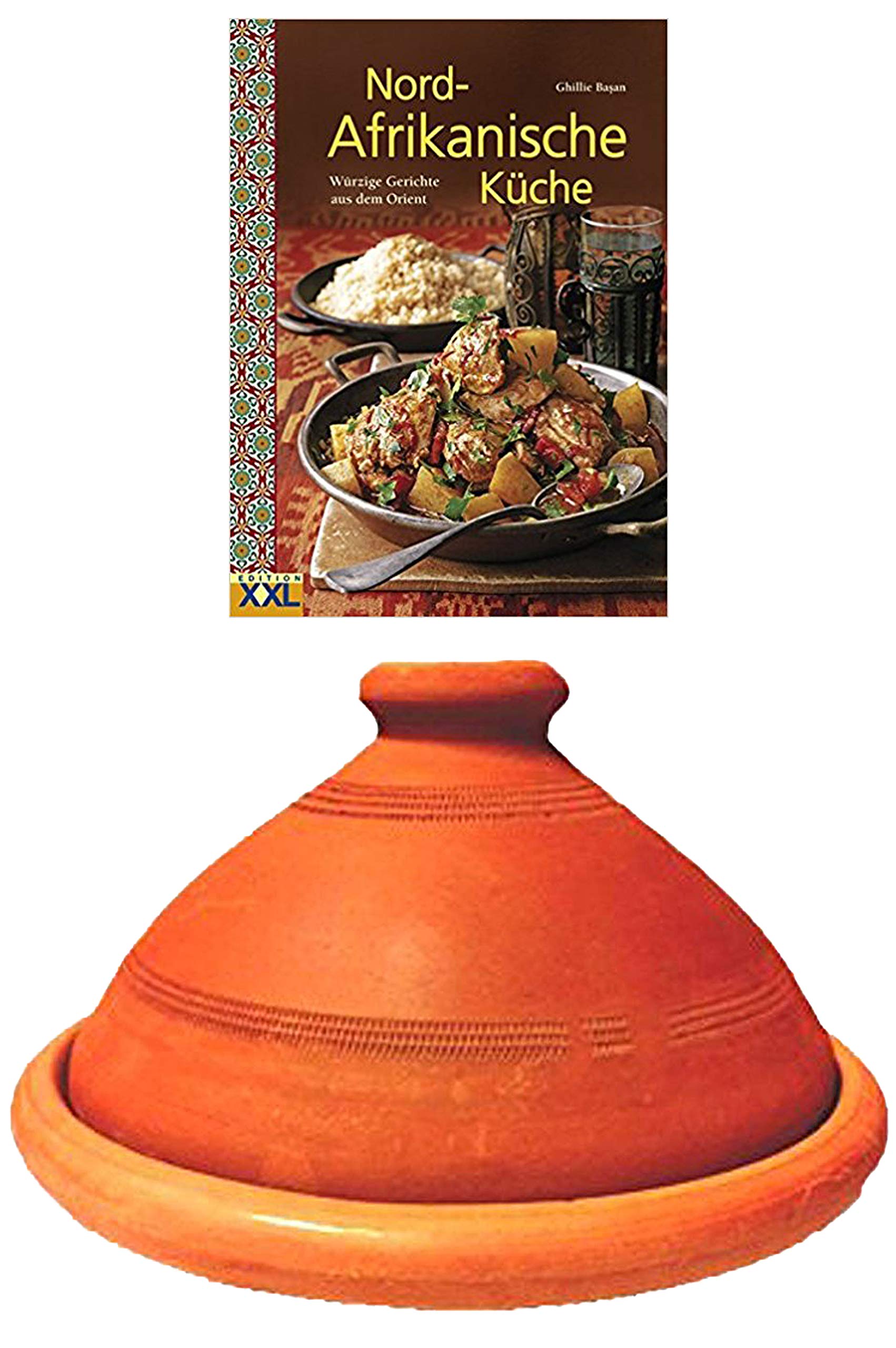 2er Set, Tajine Tagine Tuareg 35 cm + Nord-Afrikanische Küche Kochbuch