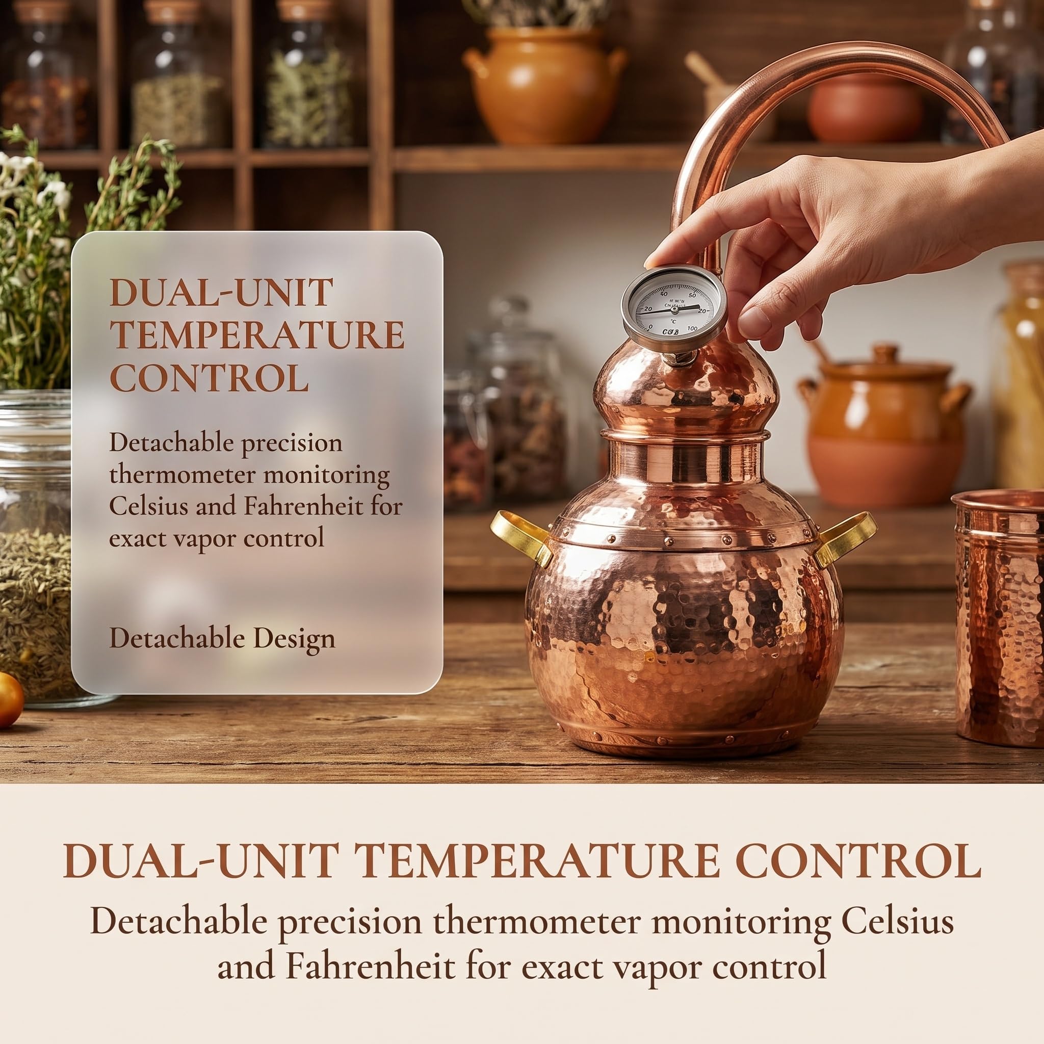 3-Liter-destillierapparat Aus Reinem Kupfer, Heimbrau-destillierset, DIY-heimbrennerei-destillierset Mit Thermometer, Für Whisky, Moonshine, Ätherische Öle, Hydrolate Usw.