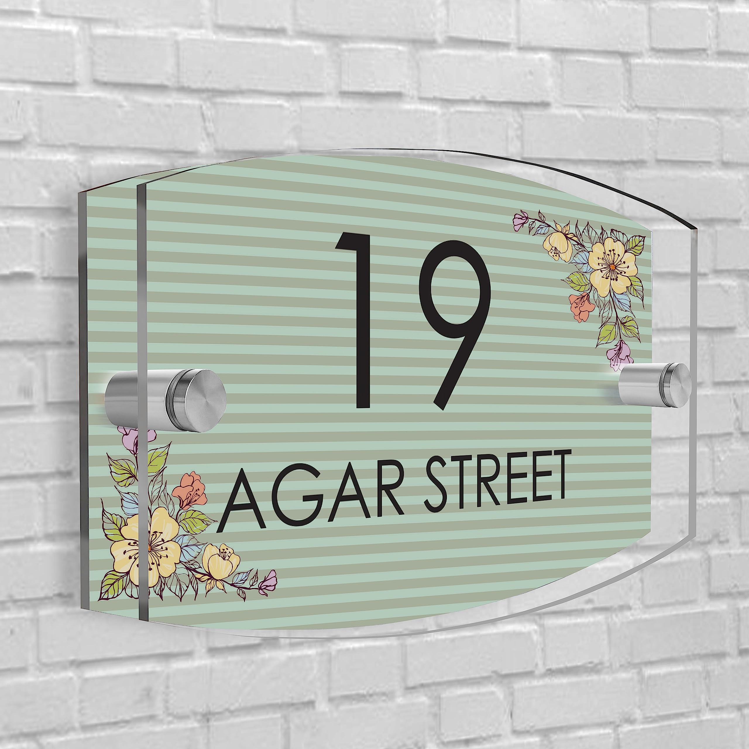 House Sign Plaque Personalised Door Number Street Glasss Effect Acrylic I House signs personalised door number plaque for wall outside I Arc-Rectangle Shape (Design 01)