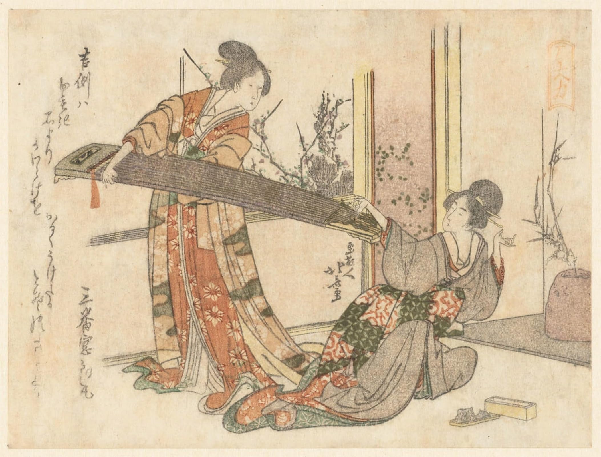 ARTXLXXBN Famous Painting Canvas Artwork Graffiti Print Two Women with a Koto by Katsushika Hokusai Portrait Canvas Image for Home Decor 60x90cm