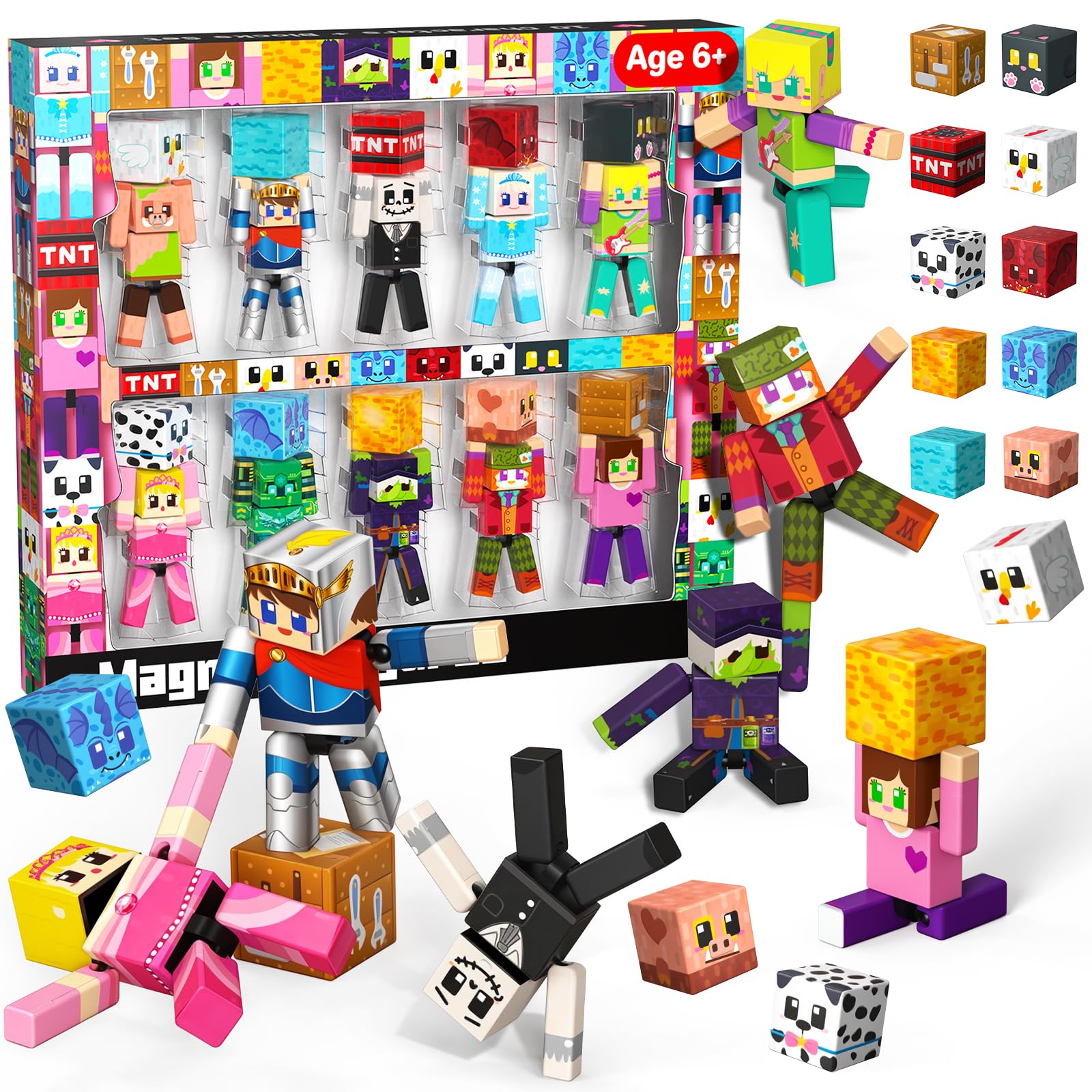 Magneverse 20Pcs Magnetic Action Figures & Building Blocks – Rotatable Magnet Cubes Toy Set for Kids 6+, STEM Gift for Boys Girls (Patent Pending)