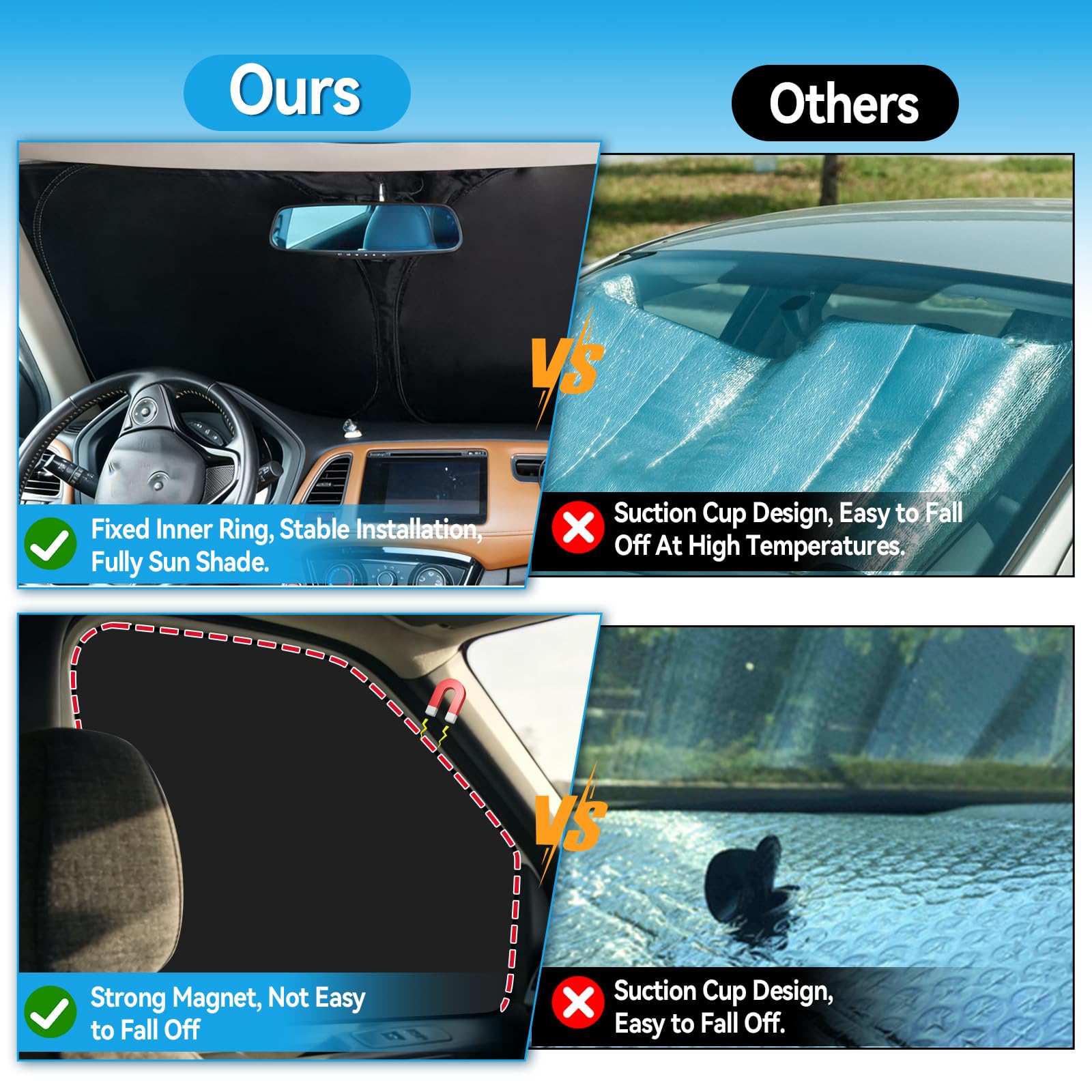 Parasol para parabrisas de coche para Fiat Ducato X250/290 para Citroen Jumper para Peugeot Boxer, Magnético, Parabrisas Térmico Interno, Juego de 3, Cubierta de Protección Solar Gruesa