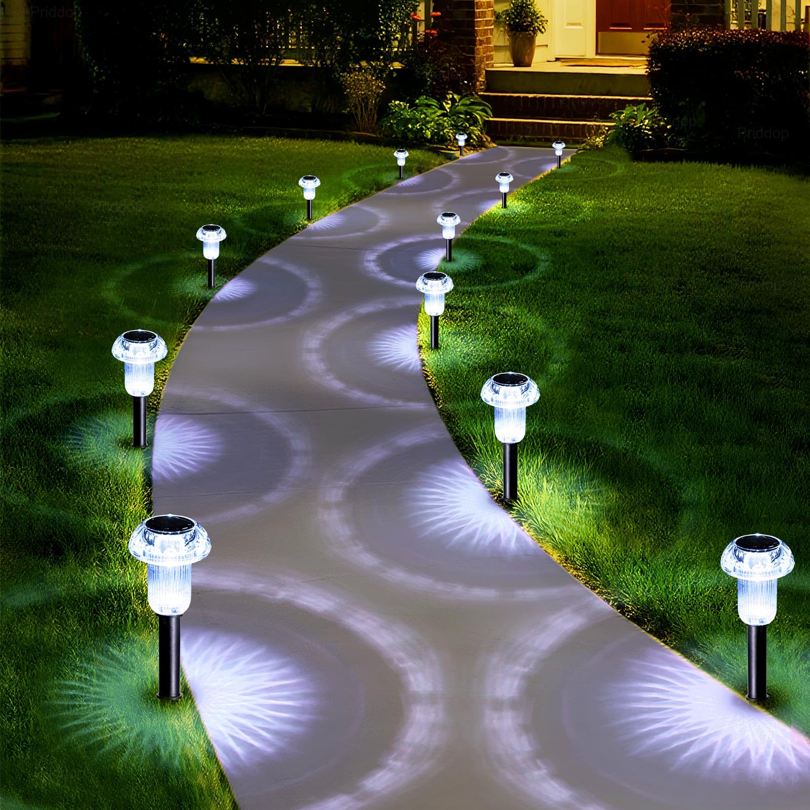 Priddop 8 Pack Solar Pathway Lights Outdoor Waterproof 6000K Cool White LED