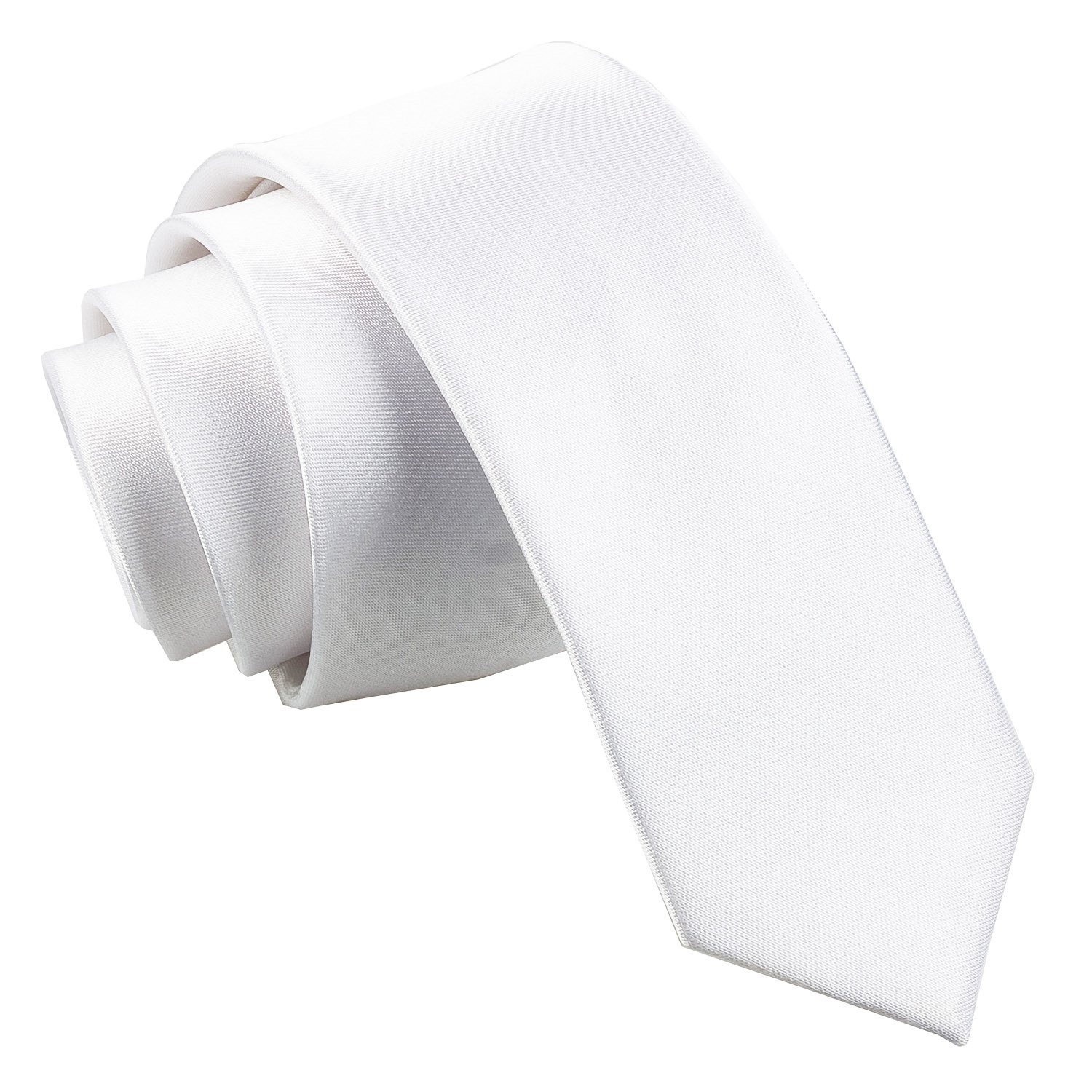 DQT Mens Plain Satin Tie – Wedding, Business & Formal Necktie - White Skinny 5cm