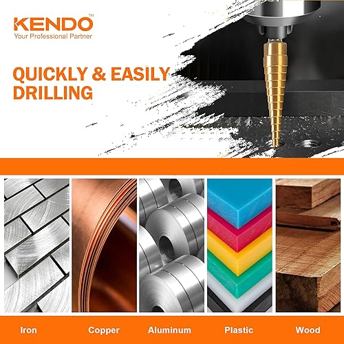 Miniatura 6 de KENDO Juego de brocas escalonadas, cuchillas de corte doble, brocas de acero de alta velocidad para metal, perforación de agujeros de madera,