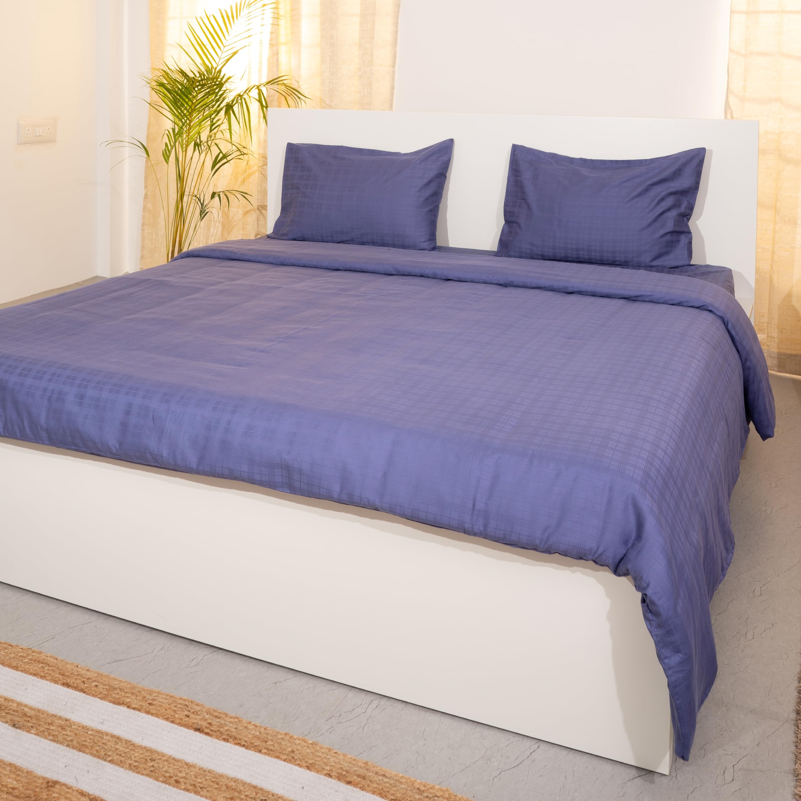 Luxury Duvet Cover | 300 TC | 100% Cotton | Skipper's Blue Color | Premium Window Pane Design for Bedroom | Lightweight Duvet Cover for Duvet | Size- 92” x 102” inch-image-17
