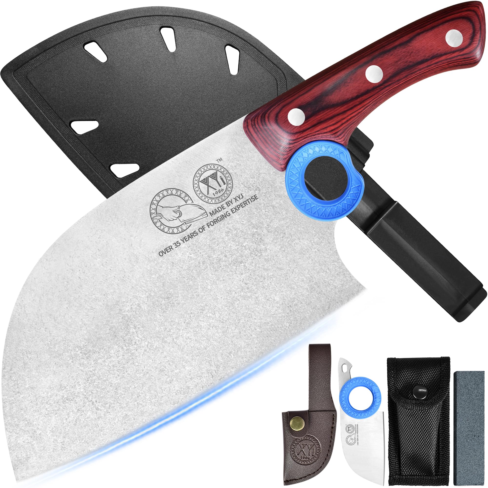 XYJ Autentico dal 1986, coltello da macellaio serbo con fodero, coltello da chef con verdure, manico in legno con fodero, per il campeggio all'aperto