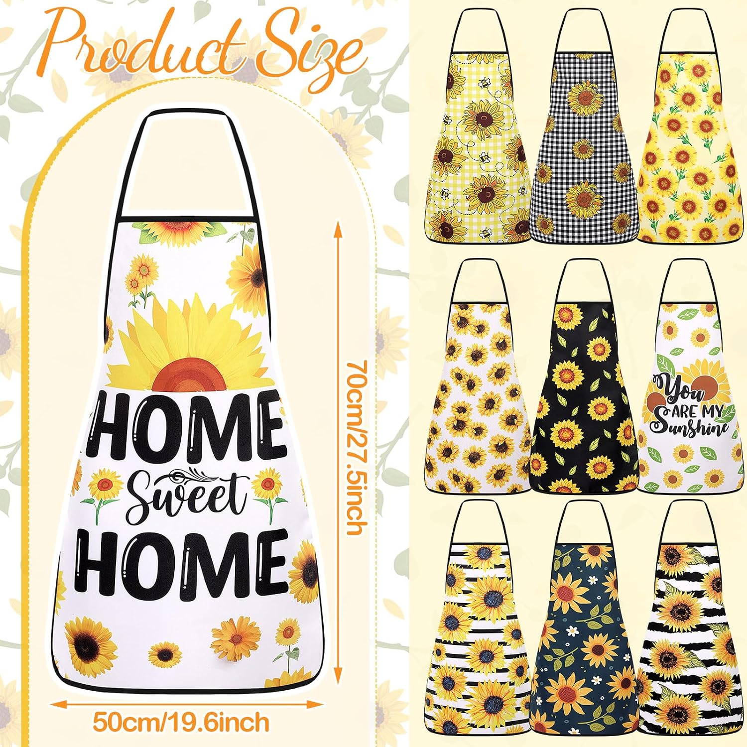Toulite 10 Pcs Sunflowers Apron Home Kitchen Cooking Baking Gardening for Women Men with Pockets Floral Flowers