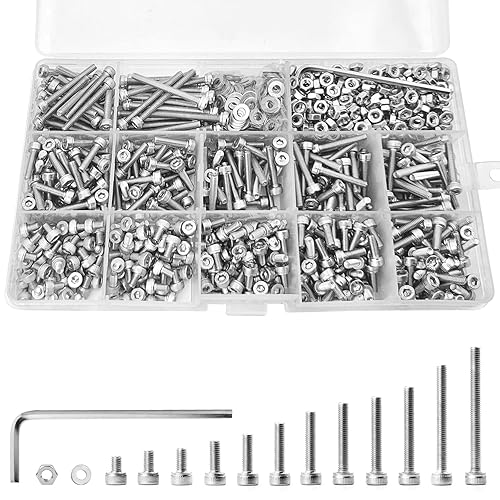 Miniatura 7 de Juego de 1310 tornillos de cabeza hexagonal M3 x 4568101214161820251.181 in, tornillos y tuercas planas, arandelas planas, acero inoxidable 304,