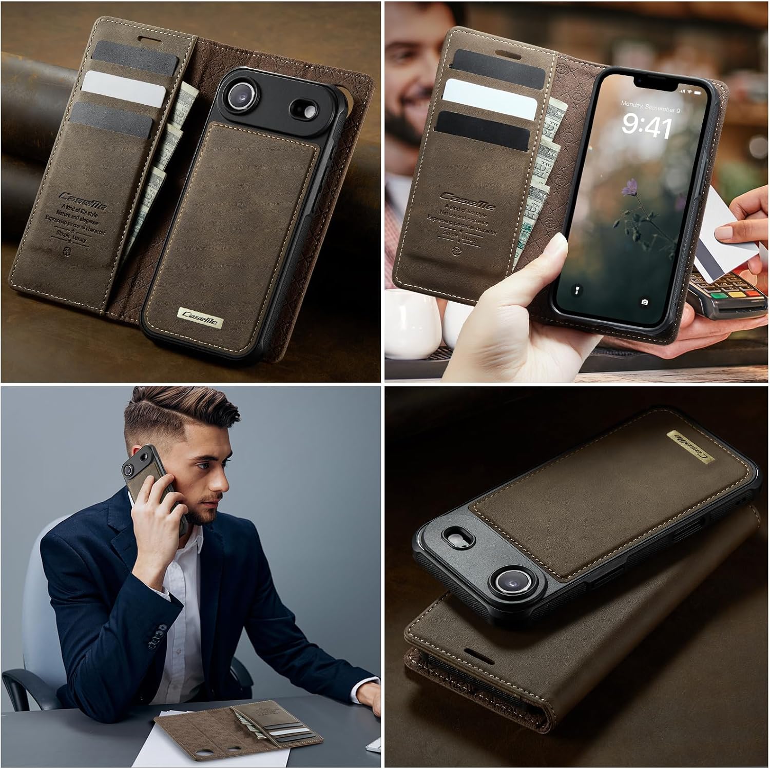 Kowauri Case for iPhone Air, PU Leather Wallet Flip Case with Card Holder RFID Blocking, Magnetic Detachable Shockproof Phone Cover Wireless Charging Compatible for iPhone Air (6.5 inch), Coffee - Image 7