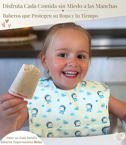 Pack 2 Baberos Bebe Impermeables Sin Mangas BLW 6 Meses a 5 Años Bolsillo Recogemigas Babete Impermeável Babero Infantil Sin BPA Regalo Baby Shower Cumpleaños Bebé - 2