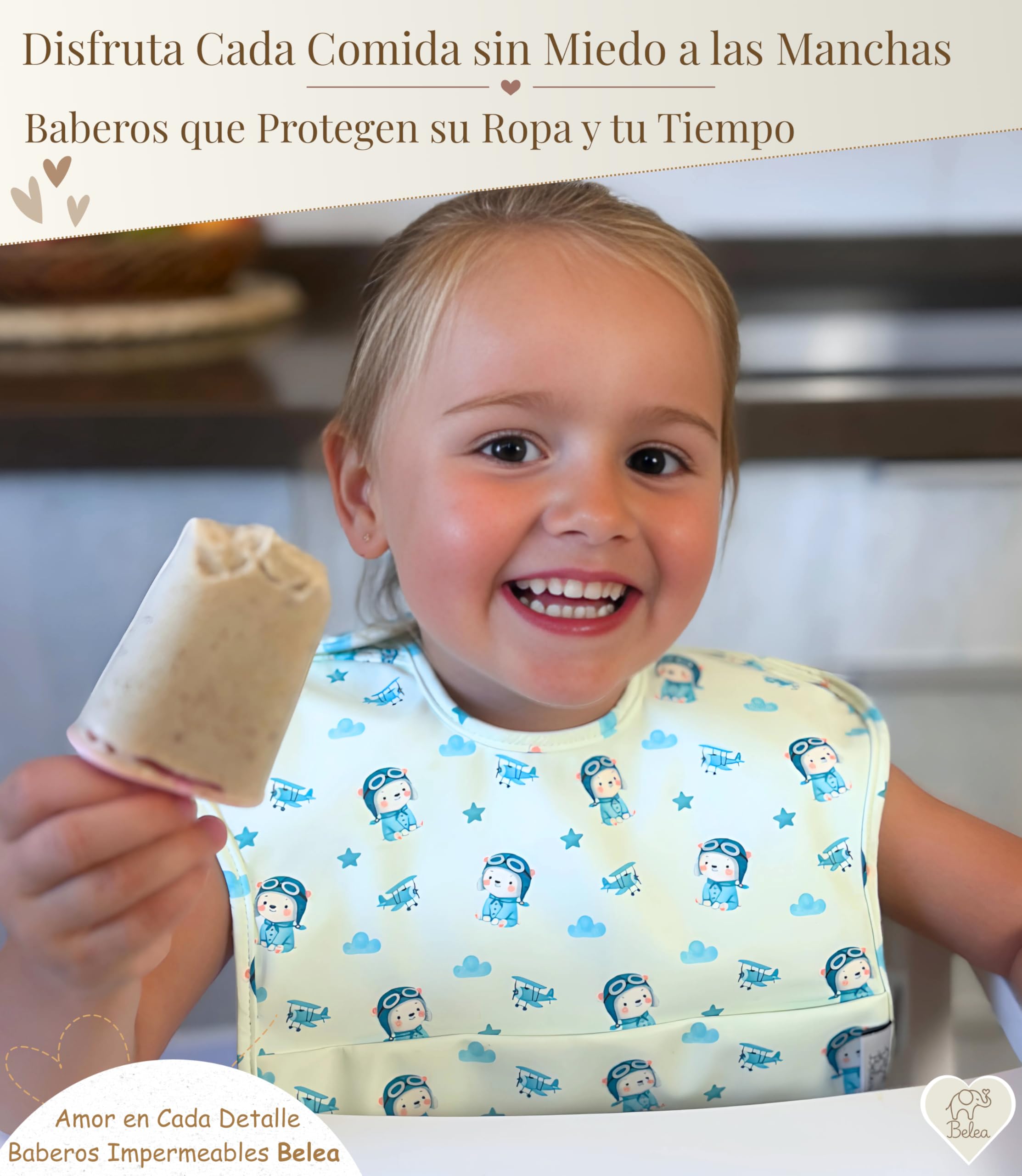 Pack 2 Baberos Bebe Impermeables Sin Mangas BLW 6 Meses a 5 Años Bolsillo Recogemigas Babete Impermeável Babero Infantil Sin BPA Regalo Baby Shower Cumpleaños Bebé - 3