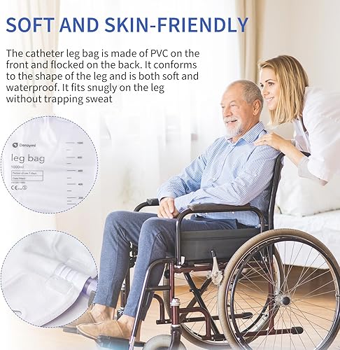Miniatura 7 de Paquete de 10 bolsas de 33.8 fl oz, bolsa de drenaje urinario con tubo de 18 pulgadas, bolsas de catéter urinario de gran capacidad con válvula