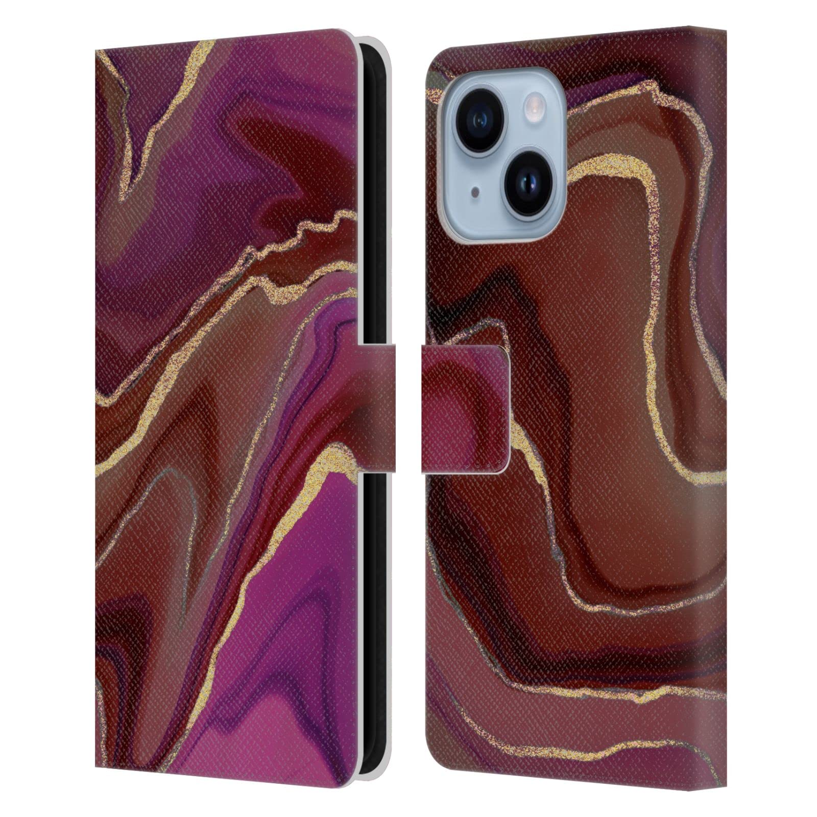 Étui iPhone 14 Plus Marbre Rose en cuir portefeuille pour vos sorties