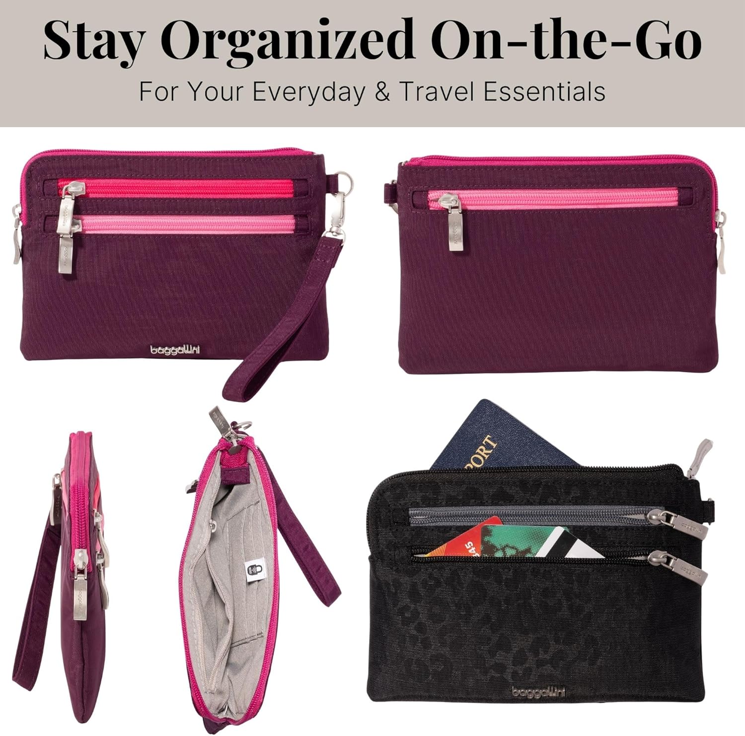 Baggallini Women's Rfid Currency Organizer Wristlet