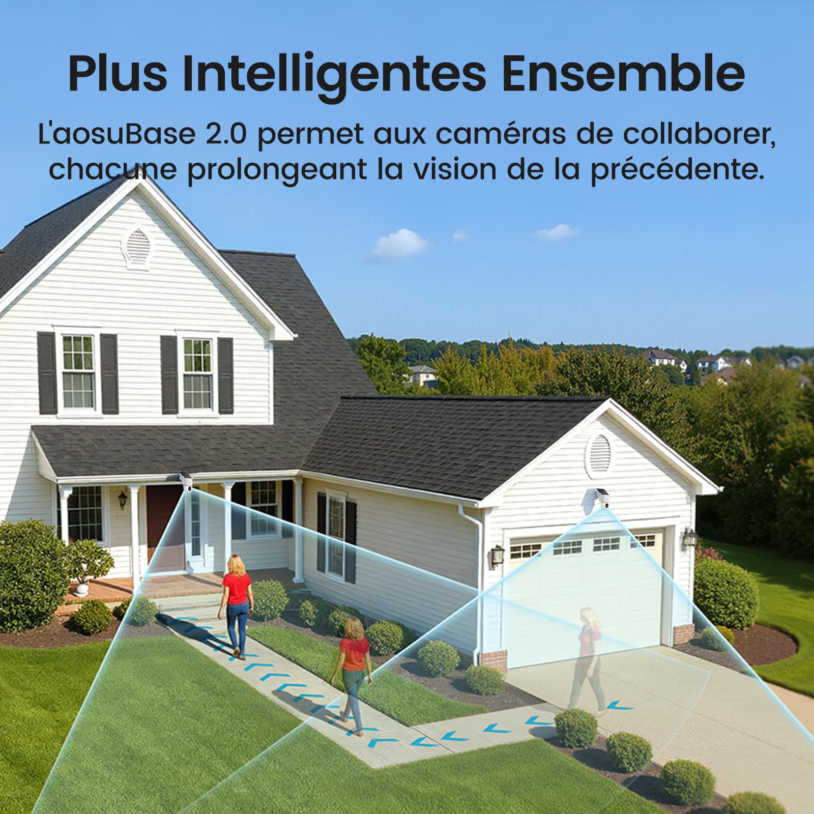 AOSU 4K D1 Max Caméra Surveillance WiFi Extérieure Sans Fil Solaire, 8MP UHD Kit 6 Caméras + aosuBase 2.0, Extensible à 1 to, 360° Pan/Tilt Suivi Automatique Détection PIR + IA Vision Nocturne Couleur